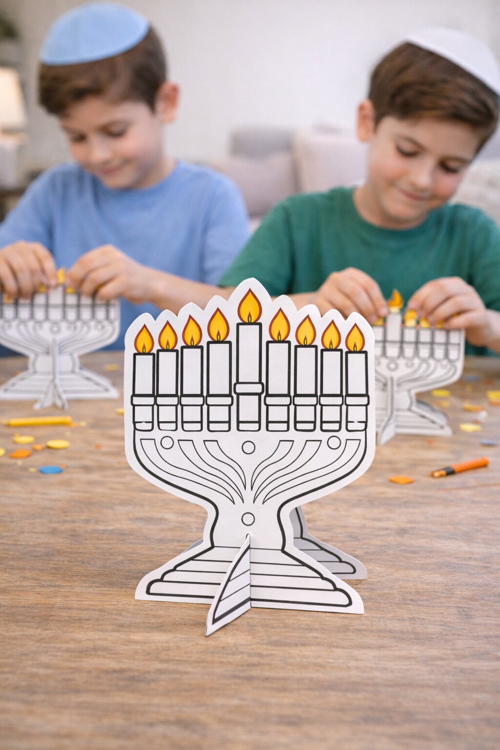 3D Standing Menorah Craft Kit, 7" x 8", 36 Pieces – Chanukah Classroom & Kids Hanukkah Activity