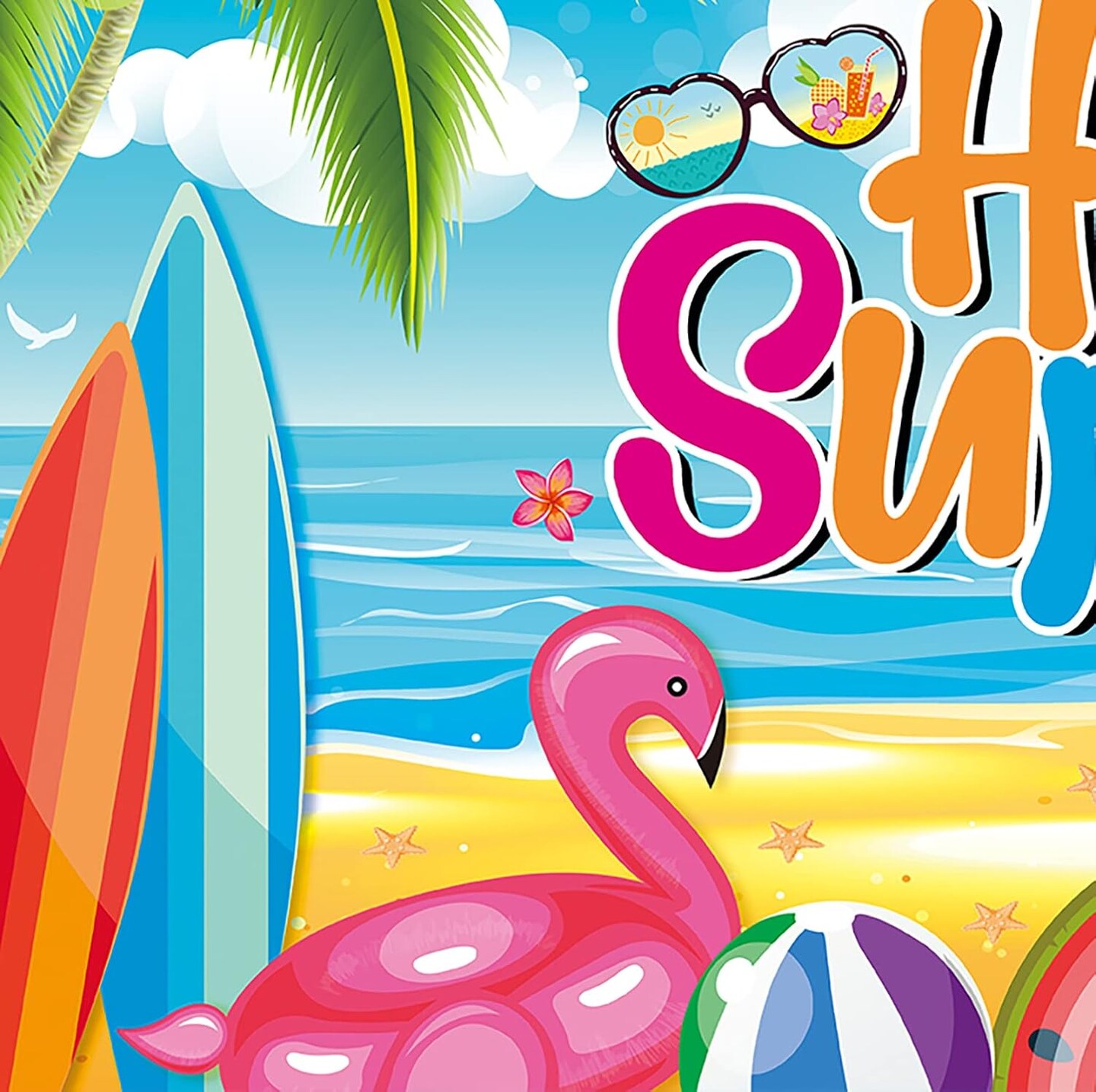 Backdrop Banner for Hello Summer 73 x 43 Inch Large Hawaiian Pool Beach Party Background Banner for Summer Tropical Party Decorations for Summer Holiday Indoor Outdoor Photo Booth Props