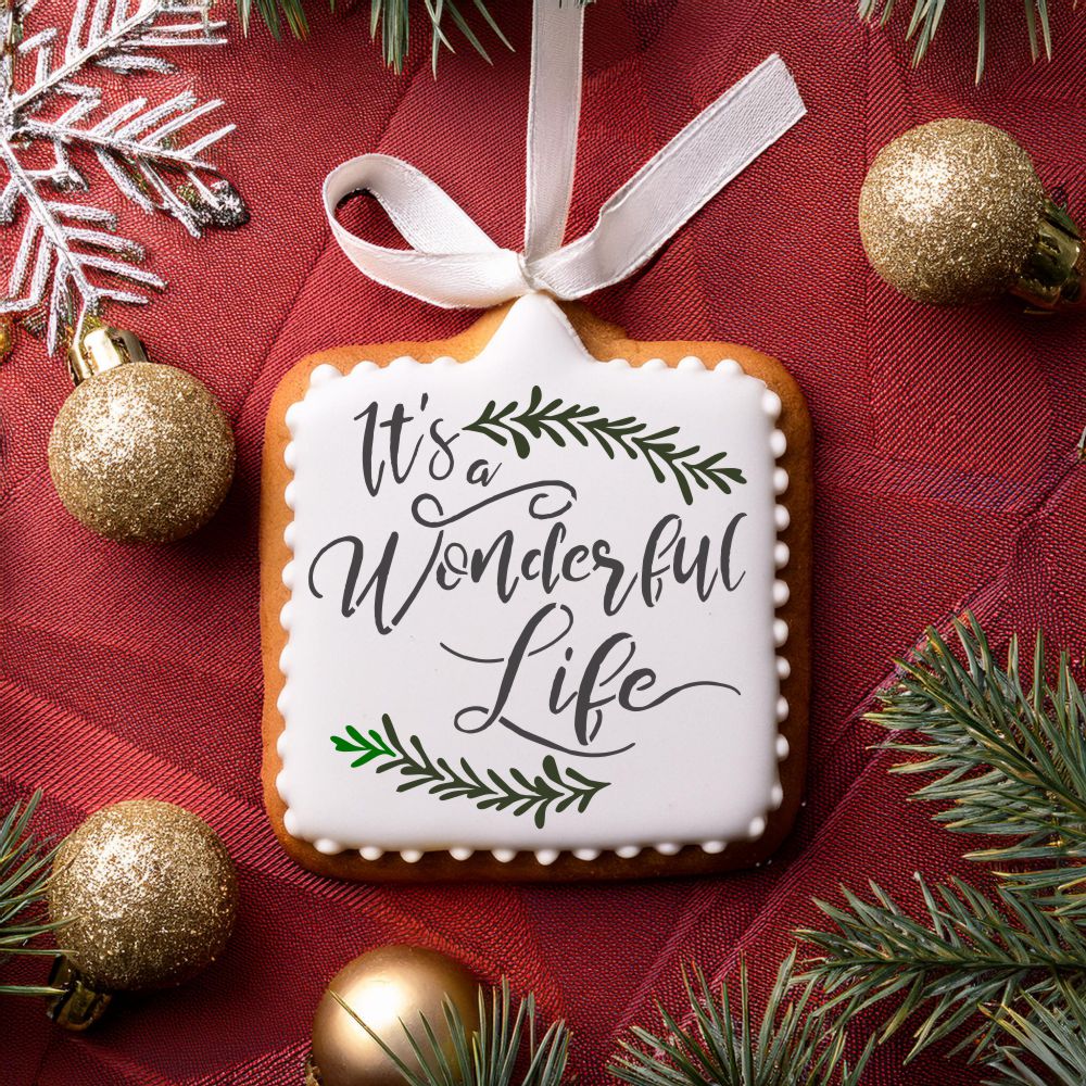 It&#x27;s a Wonderful Life Cookie &#x26; Craft Stencil | CM169 by Designer Stencils | Cookie Decorating Tools | Baking Stencils for Royal Icing, Airbrush, Dusting Powder | Craft Stencils for Canvas, Paper, Wood | Reusable Food Grade Stencil