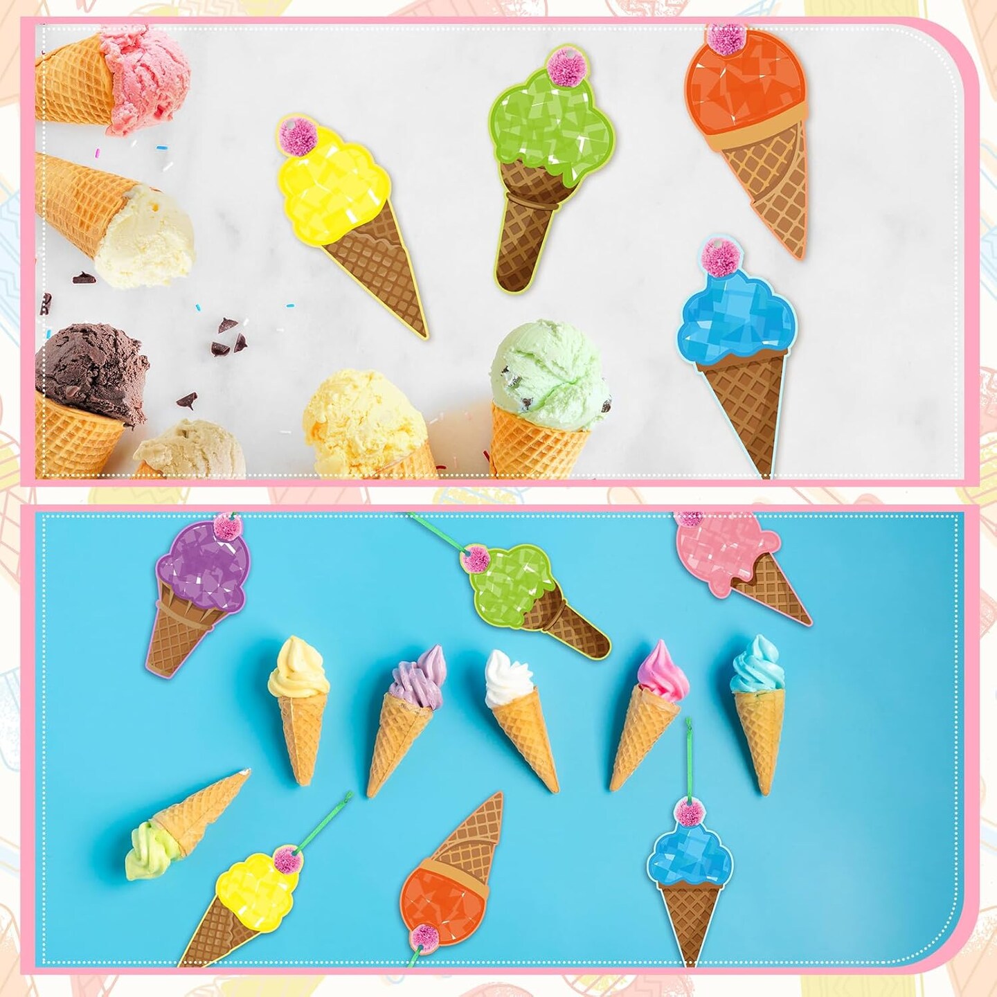 24 Sets Summer Craft Kits Ice Cream Tissue Paper Craft DIY Make Your Own Ice Cream Hanging Ornaments for Summer