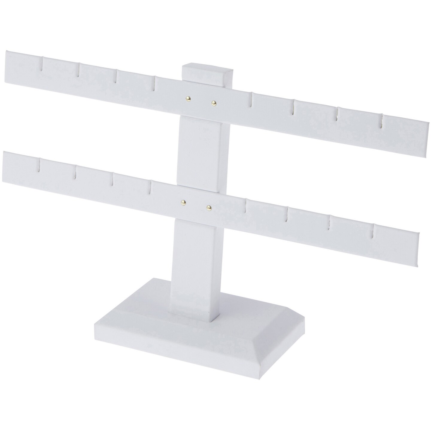 Plymor White Faux Leather Double T-Bar, Eight Pair Earring Display Stand, 10.25" W x 6.5" H