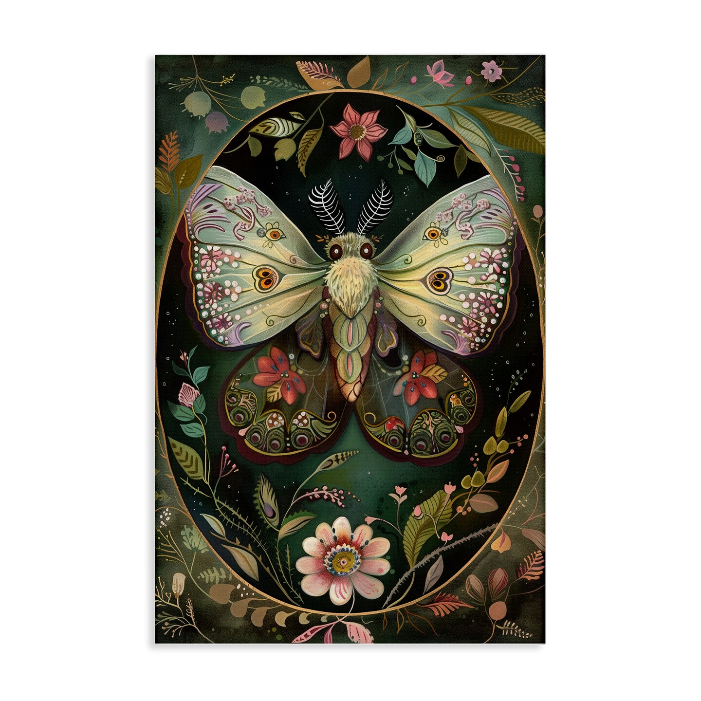 Stupell Industries Green Toned Victorian Moth Canvas Design by The Dutch Lady
