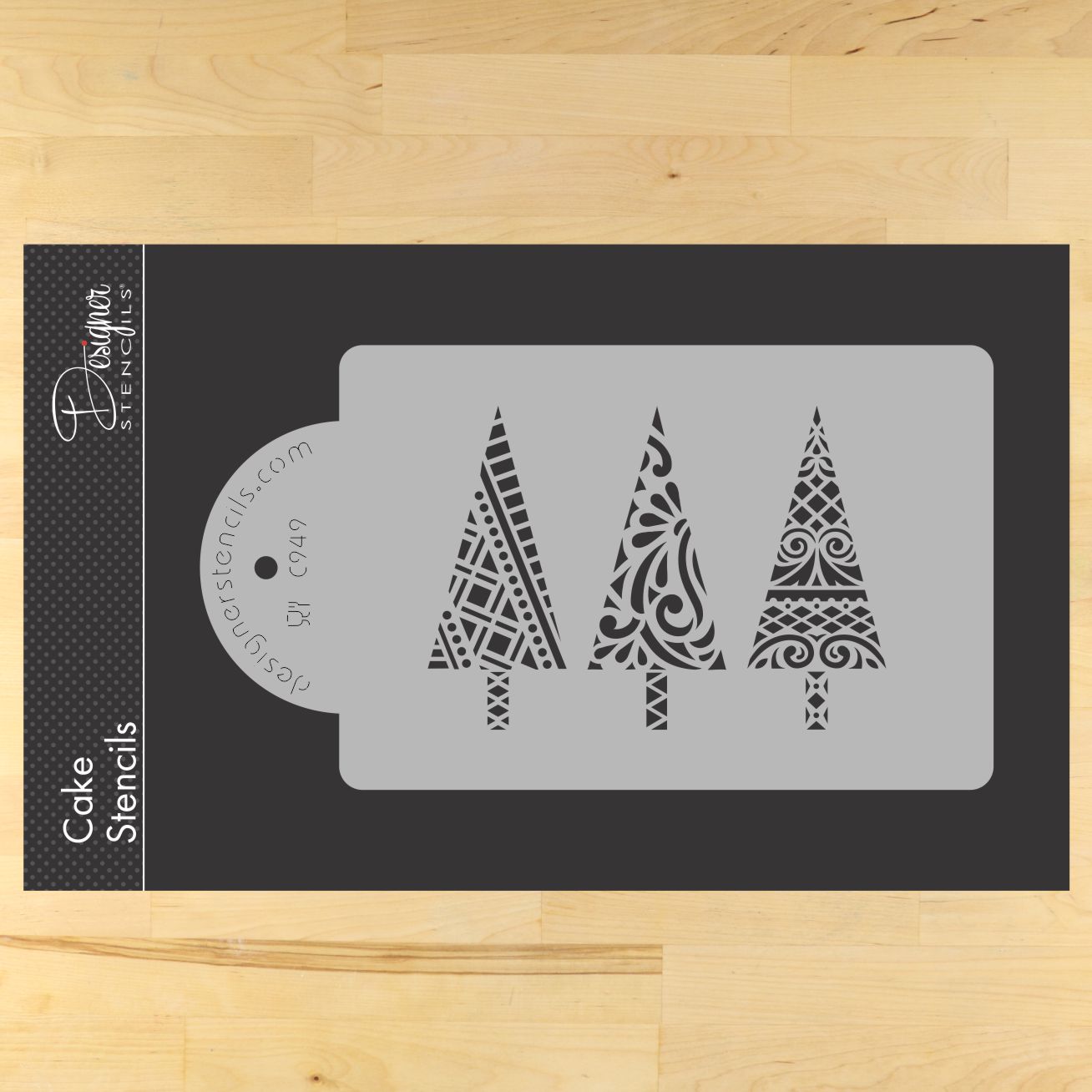 Modern Christmas Trees Cake Stencil | C949 by Designer Stencils | Cake Decorating Tools | Baking Stencils for Royal Icing, Airbrush, Dusting Powder | Reusable Plastic Food Grade Stencil for Cakes | Easy to Use &#x26; Clean Cake Stencil