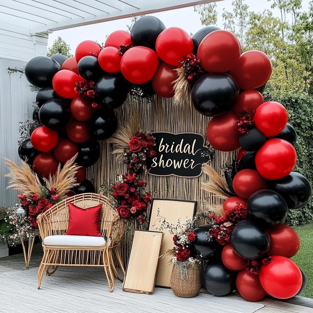 Black Red Balloon Garland - Double Stuffed Burgundy Black Balloons Premium Latex Maroon Ruby Red Balloon Arch