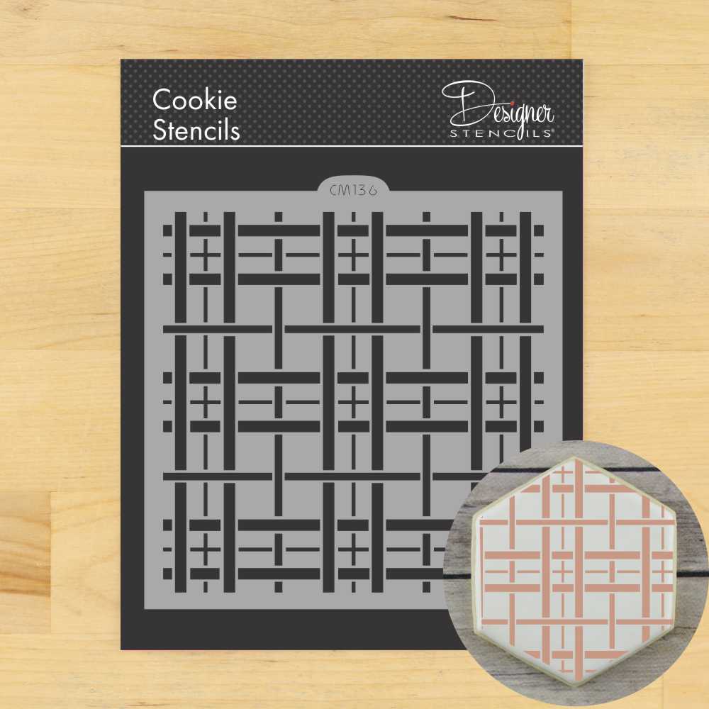 Plaid Pattern Cookie &#x26; Craft Stencil | CM136 by Designer Stencils | Cookie Decorating Tools | Baking Stencils for Royal Icing, Airbrush, Dusting Powder | Craft Stencils for Canvas, Paper, Wood | Reusable Food Grade Stencil