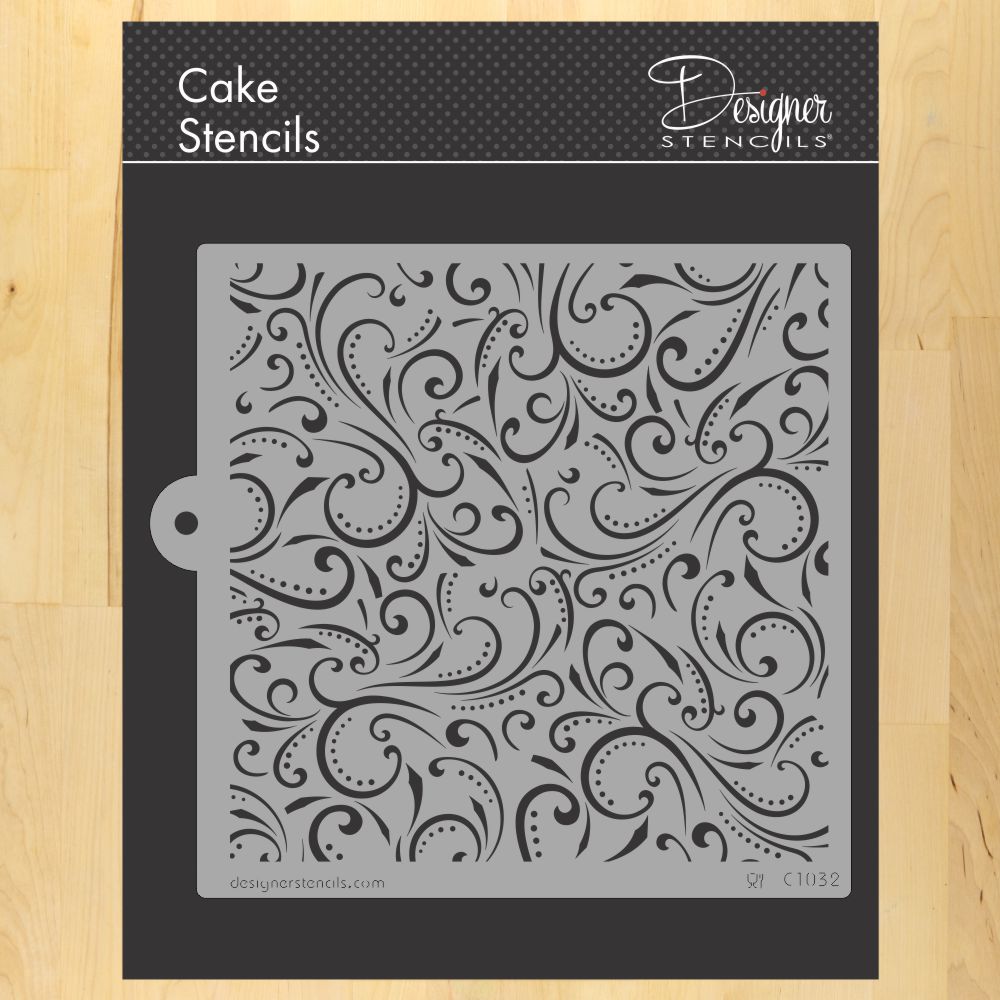 Swirls and Dots All Over Print Stencil | C1032 by Designer Stencils | Cake Decorating Tools |