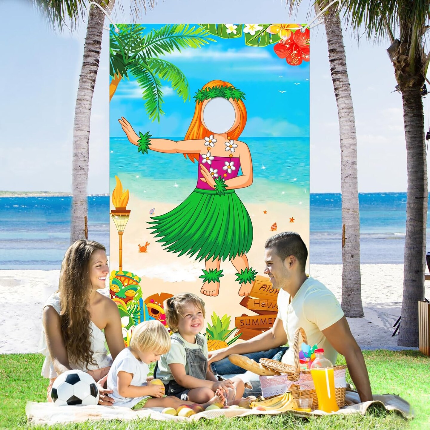 Hawaiian Photo Door Banner, Luau Party Decorations, Large 65&#xD7;39 inches Tiki Luau Photo Props, Aloha Tiki Banner for Party Hawaiian Door Banner, Party Supplies for Tropical Beach
