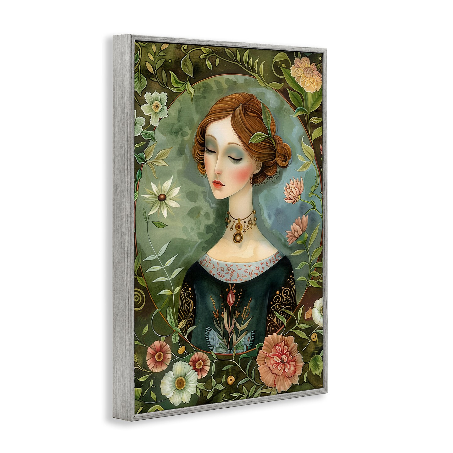 Stupell Industries Floral Edged Victorian Woman Framed Giclee Design by The Dutch Lady