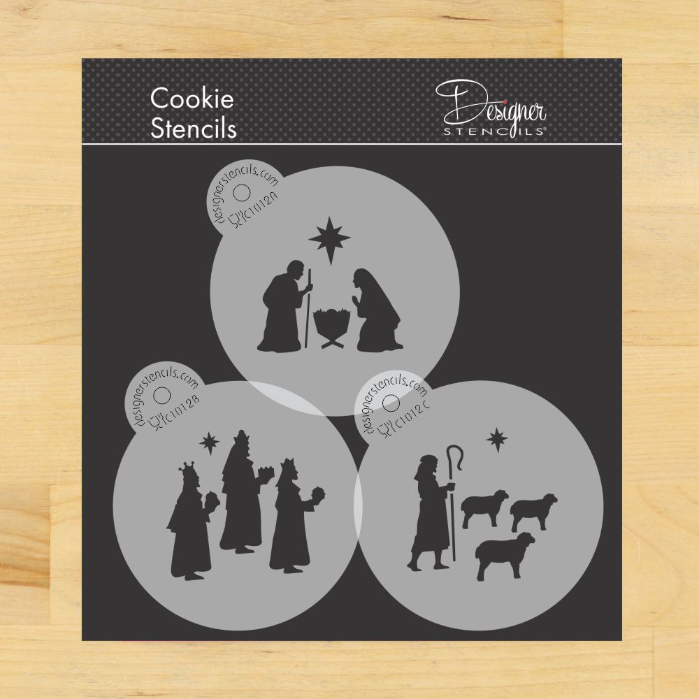 Nativity, Wisemen and Shepherd Cookie Stencil Set | C1012 by Designer Stencils | Cookie Decorating Tools | Baking Stencils for Royal Icing, Airbrush, Dusting Powder | Reusable Plastic Food Grade Stencil for Cookies | Easy to Use &#x26; Clean
