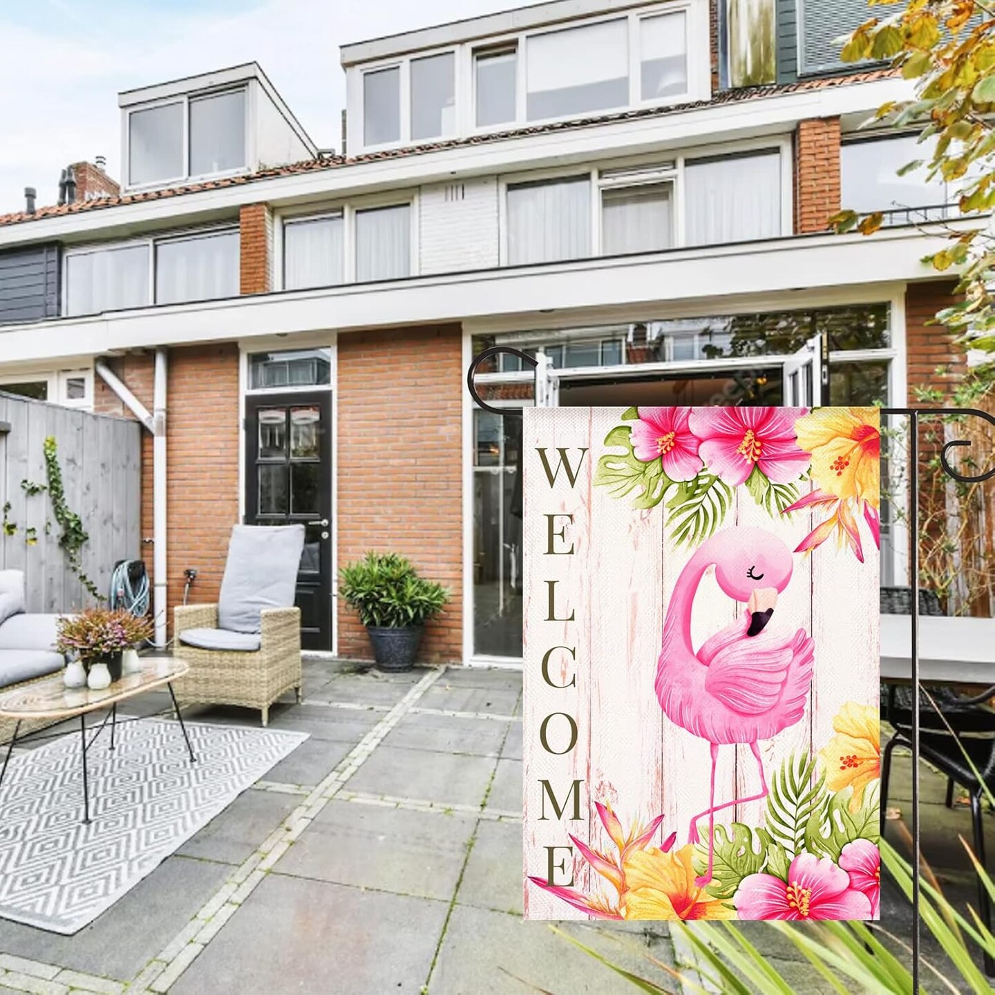 Flamingo Welcome Summer Garden Flag Tropical Pink Bird Yard Flag 12x18 Inch Vertical Double Sided Rustic Seasonal Outside Decorations