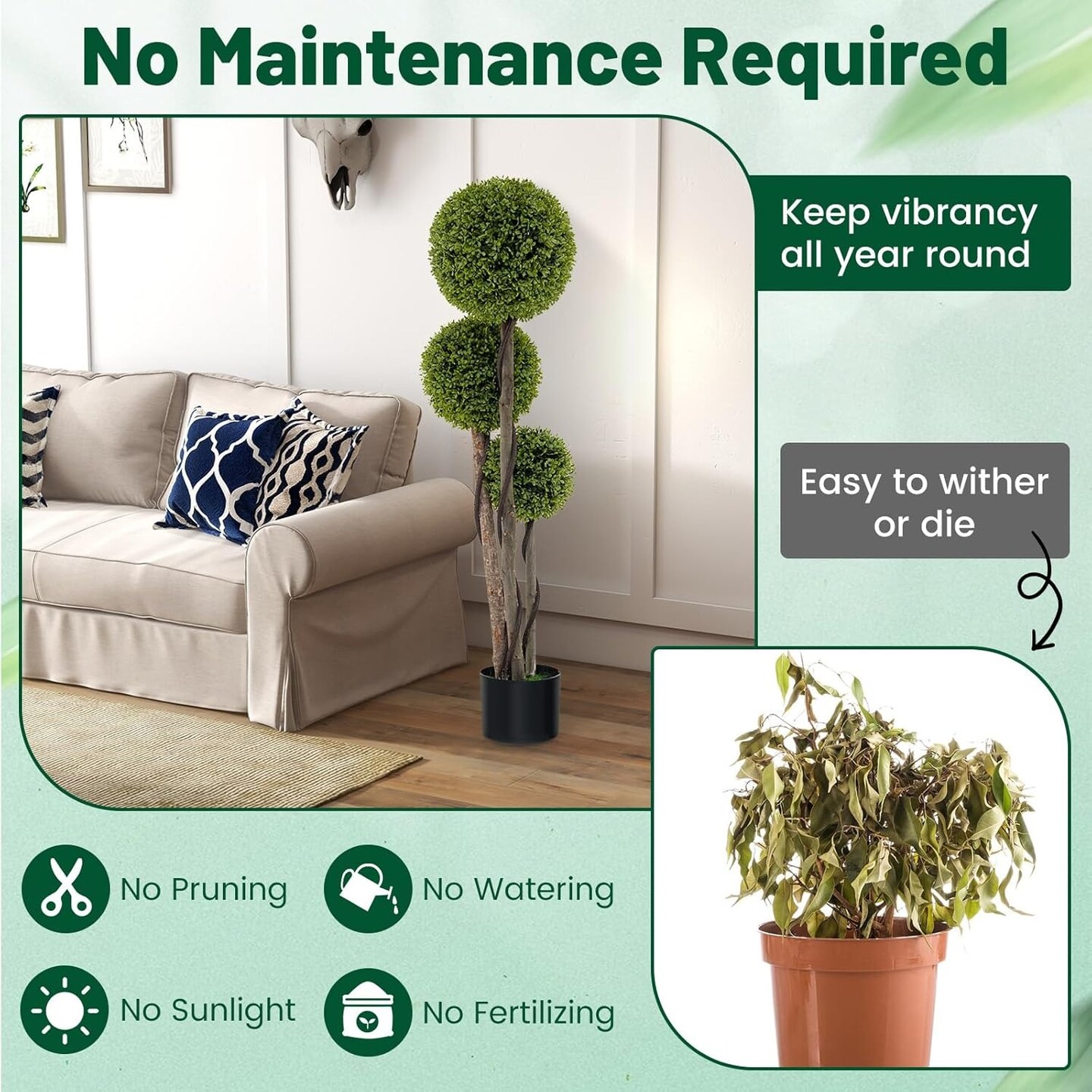 Artificial Three-Ball Boxwood Tree Plant Decor