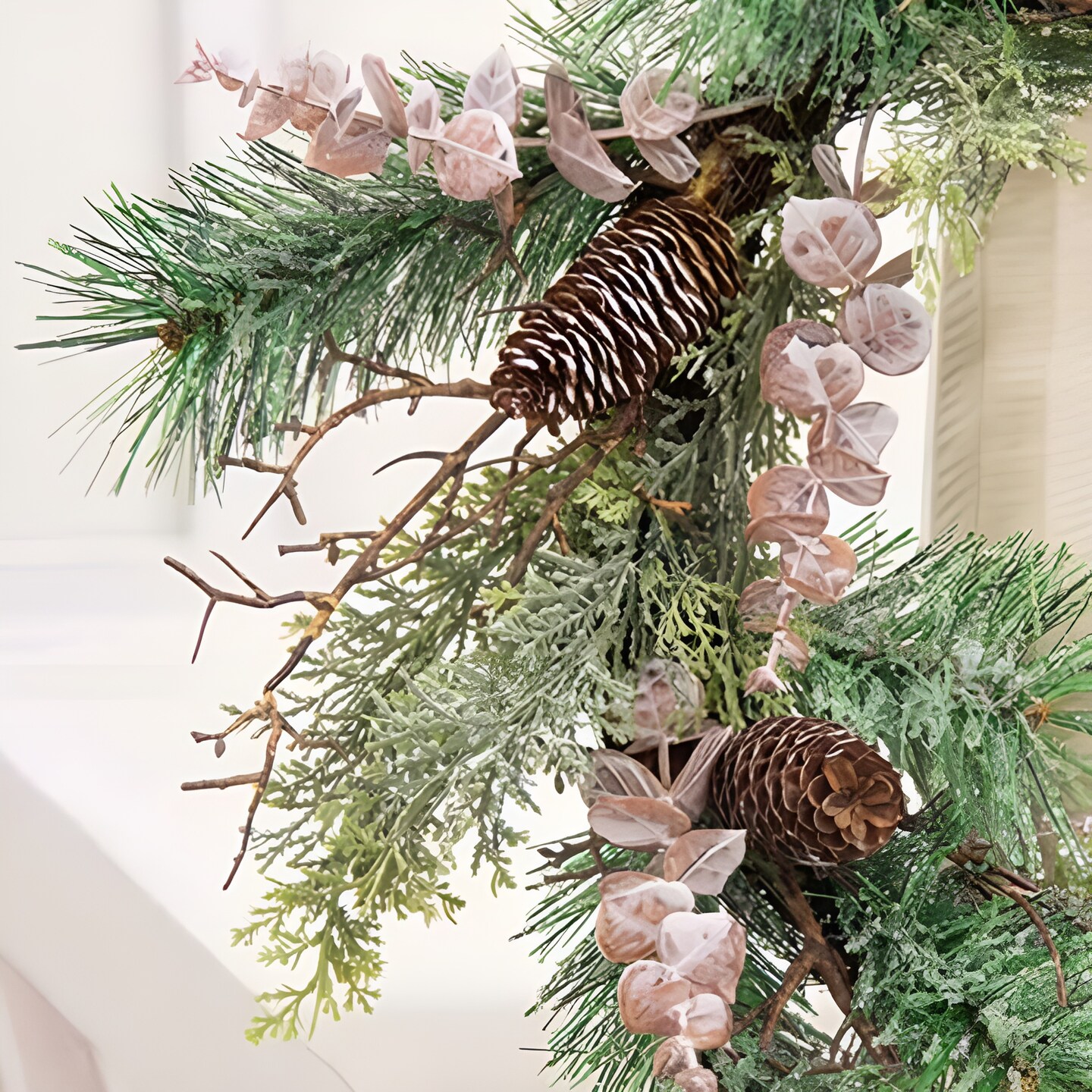 Frosted Pine Eucalyptus Wreath with Pinecones for Winter Door Decor 22in