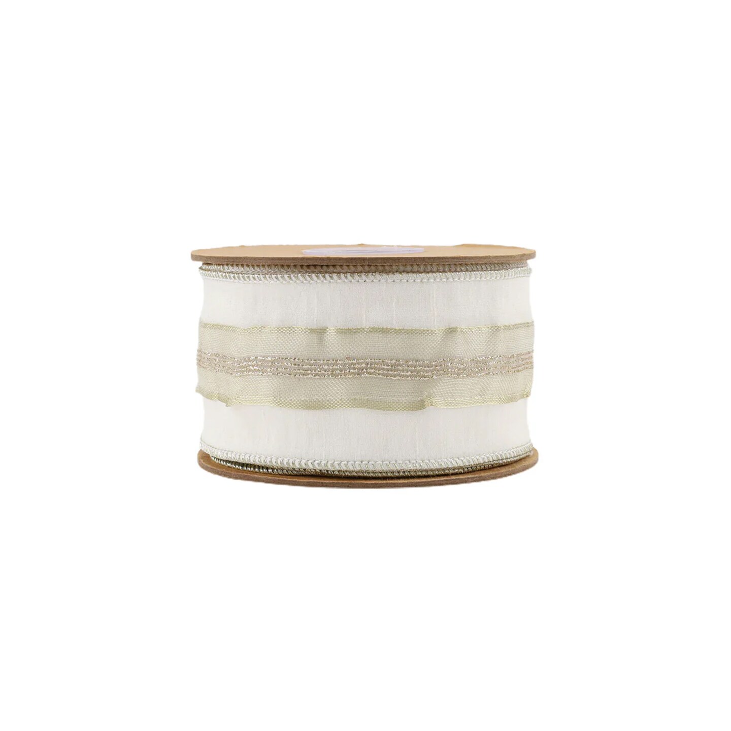 LaRibbons 2 1/2&#x22; Wired Dupioni Ribbon | Ivory w/ Platinum Trim | 5 Yard Roll