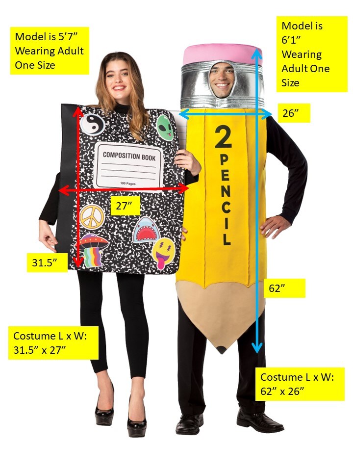 Composition Notebook &#x26; Pencil Couples Halloween Costume, Adult One Size