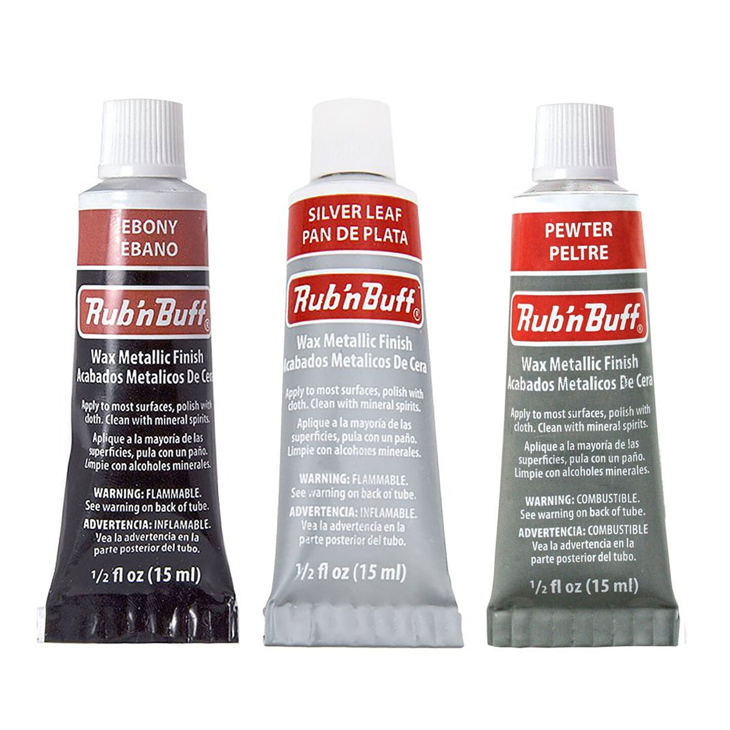 Amaco Rub &#x27;N Buff Wax Metallic Finish, 3 Color Grey Assortment (Ebony, Silver Leaf, Pewter)