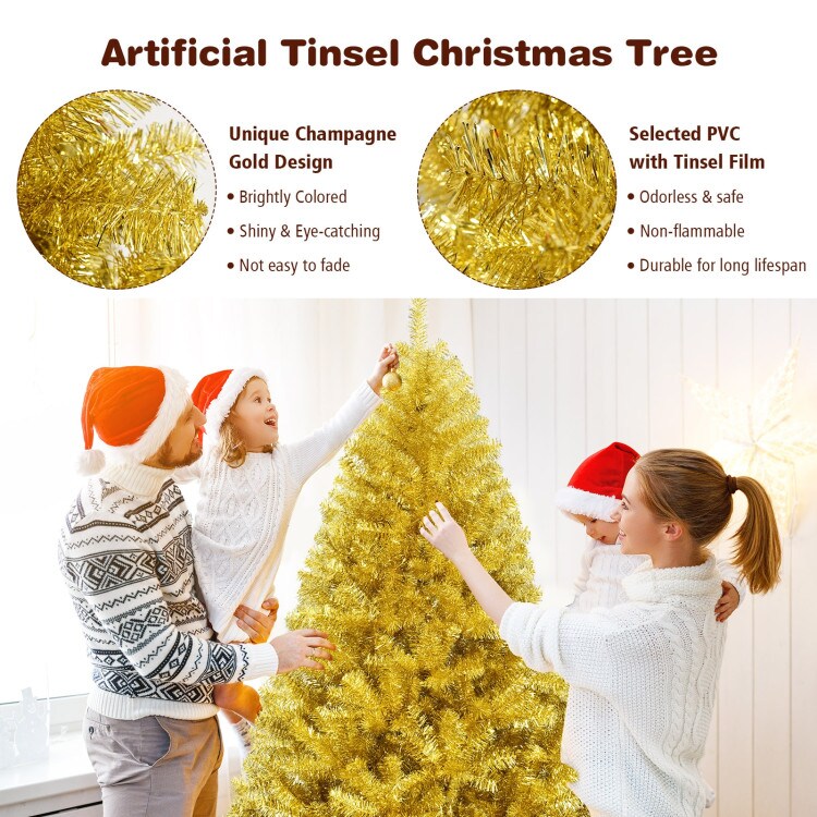Artificial Tinsel Christmas Tree Hinged with Foldable Stand