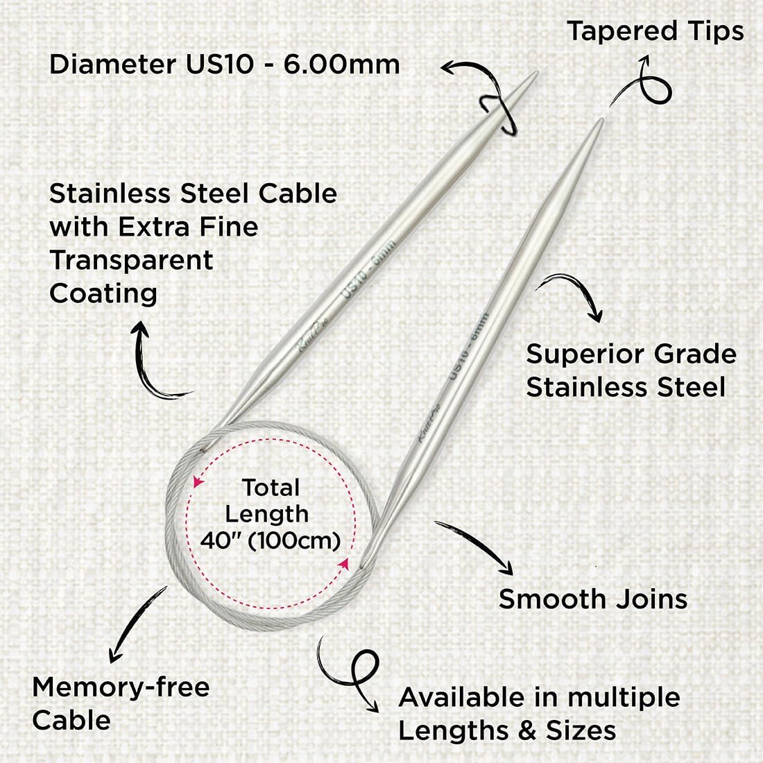 KnitPro Stelo Lace Fixed Circular Knitting Needles 40" Size 0 - 17