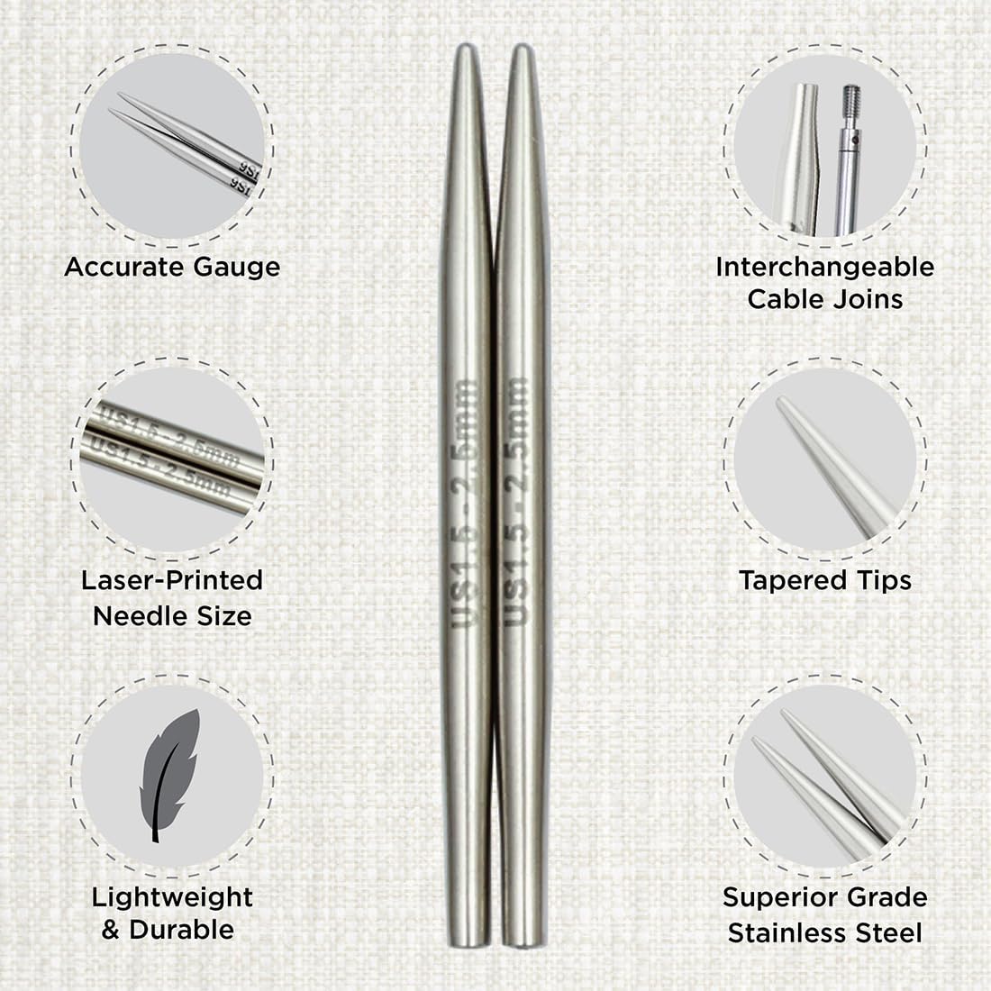 KnitPro Stelo Petite Interchangeable Knitting Needle Combo Set 2" (5cm) & 3" (7.5cm) US 1.5 (2.5mm)