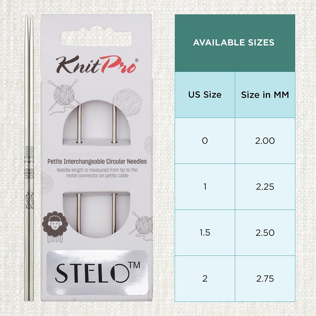 KnitPro Stelo Petite Interchangeable Circular Knitting Needles 2" (5cm) Size 0-2