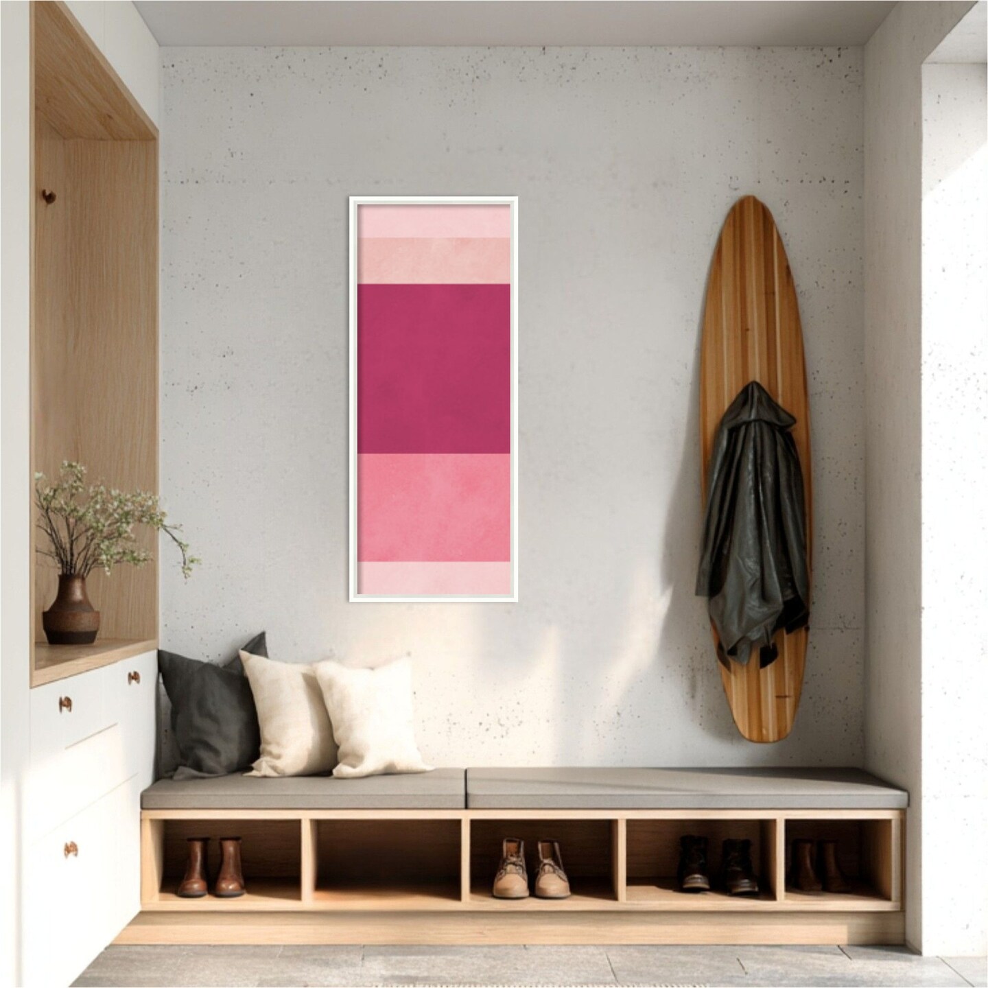 Amanti Art Framed Fabric Pinboard Overlapping geometry 12 Printed Bulletin Board for Use as a Vision Board or Wall Organization