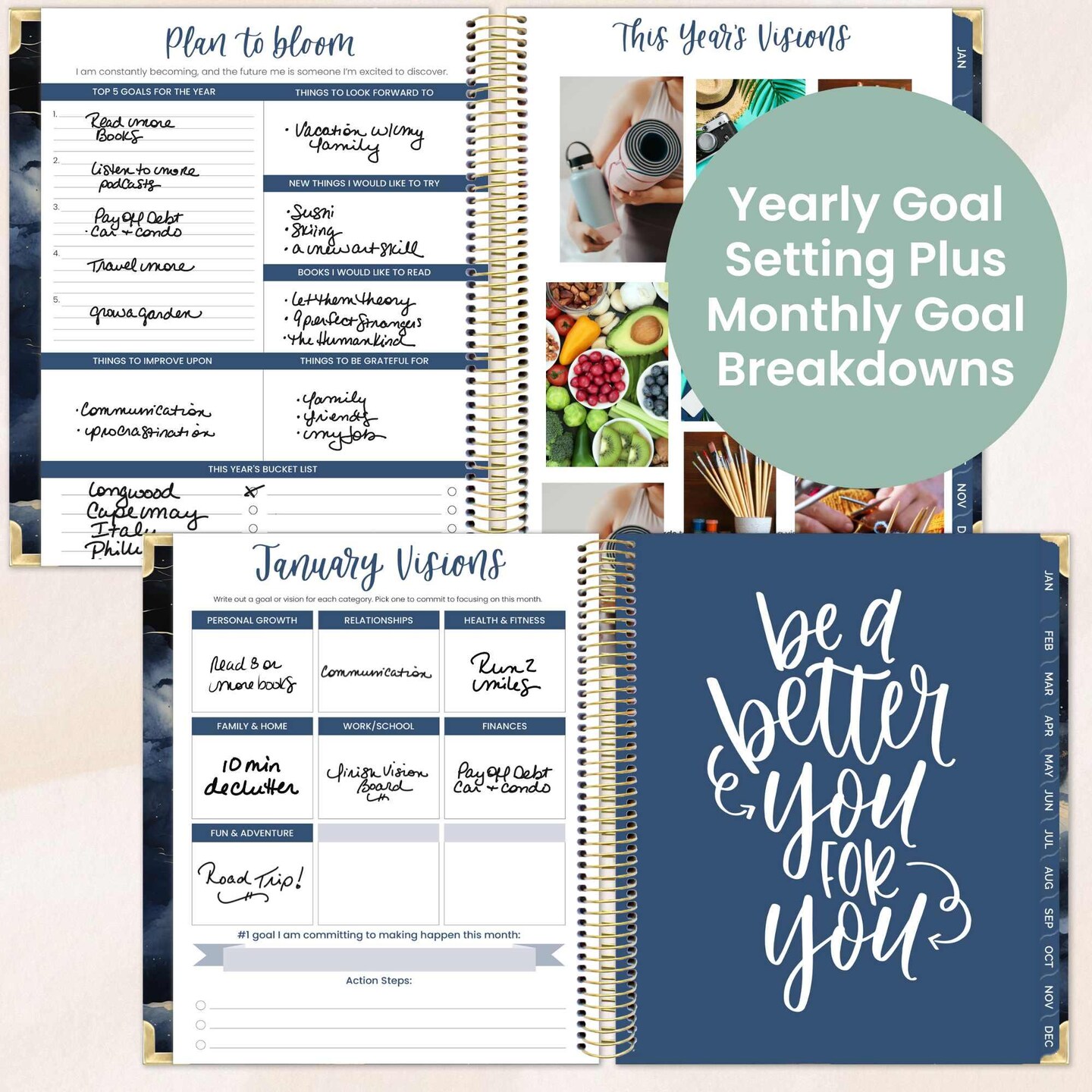 bloom daily planners 2026 Hard Cover Weekly & Monthly Vision Planner, 7.5" x 9", Midnight Sky