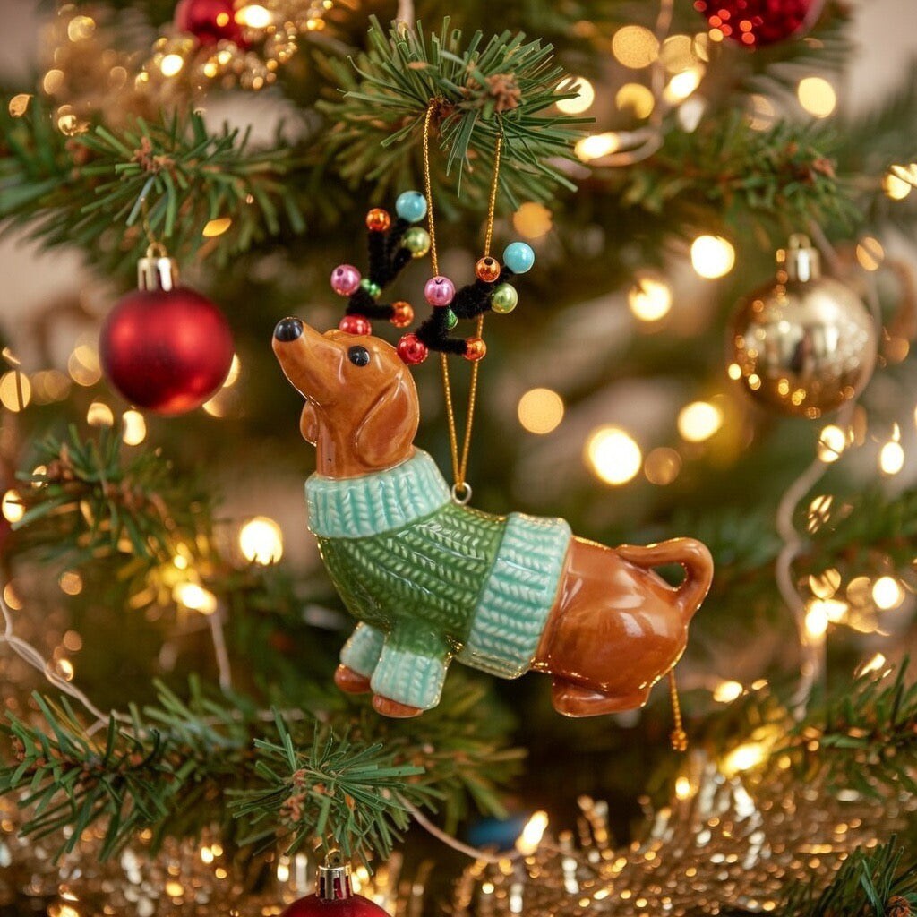 Ceramic Christmas Dachshund Ornament, Christmas Tree Decor, Dachshund Owner Gift, Dog Lover Gift