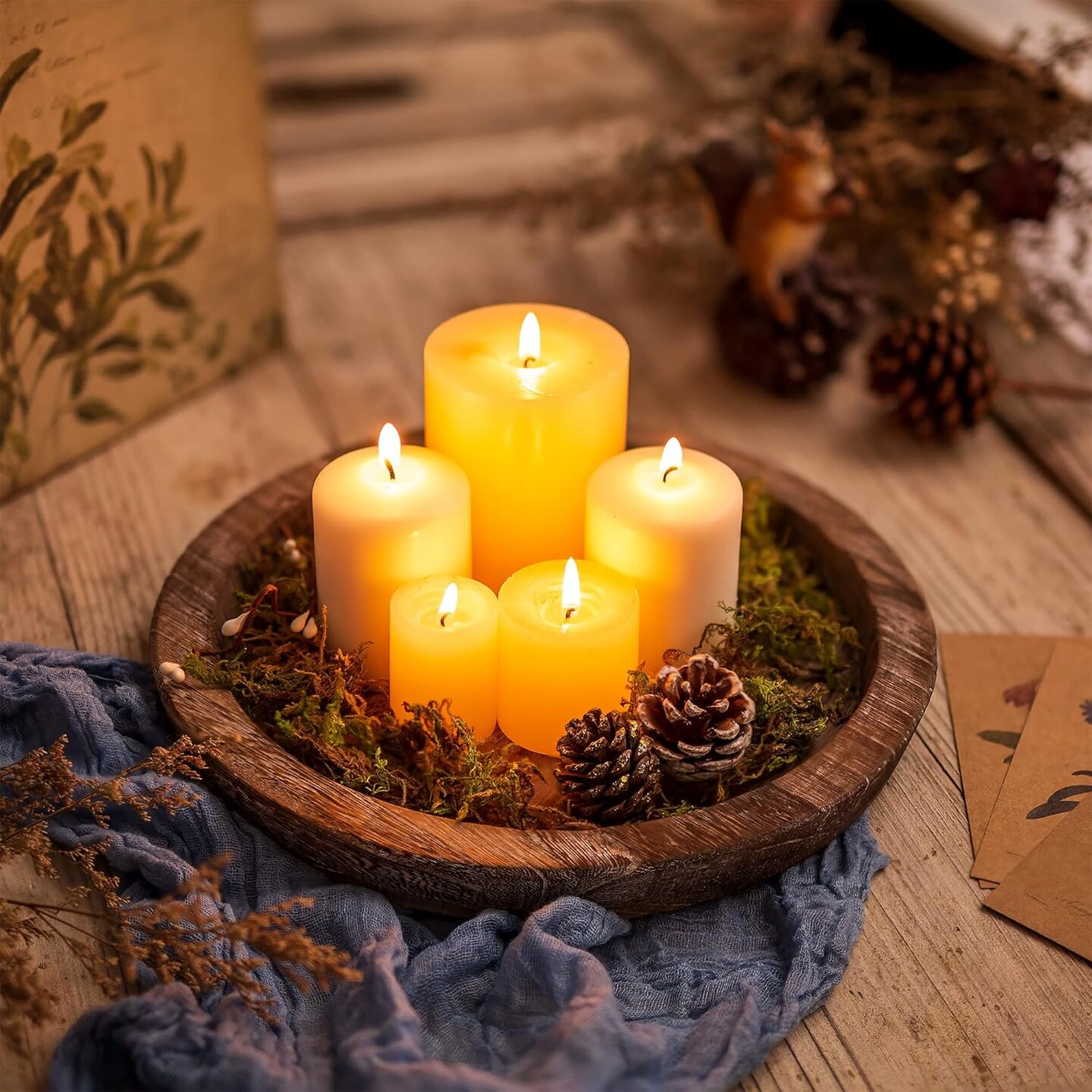 Round Wood Candle Plate Holder Tray Rustic Farmhouse Distressed Decorative Candle Base