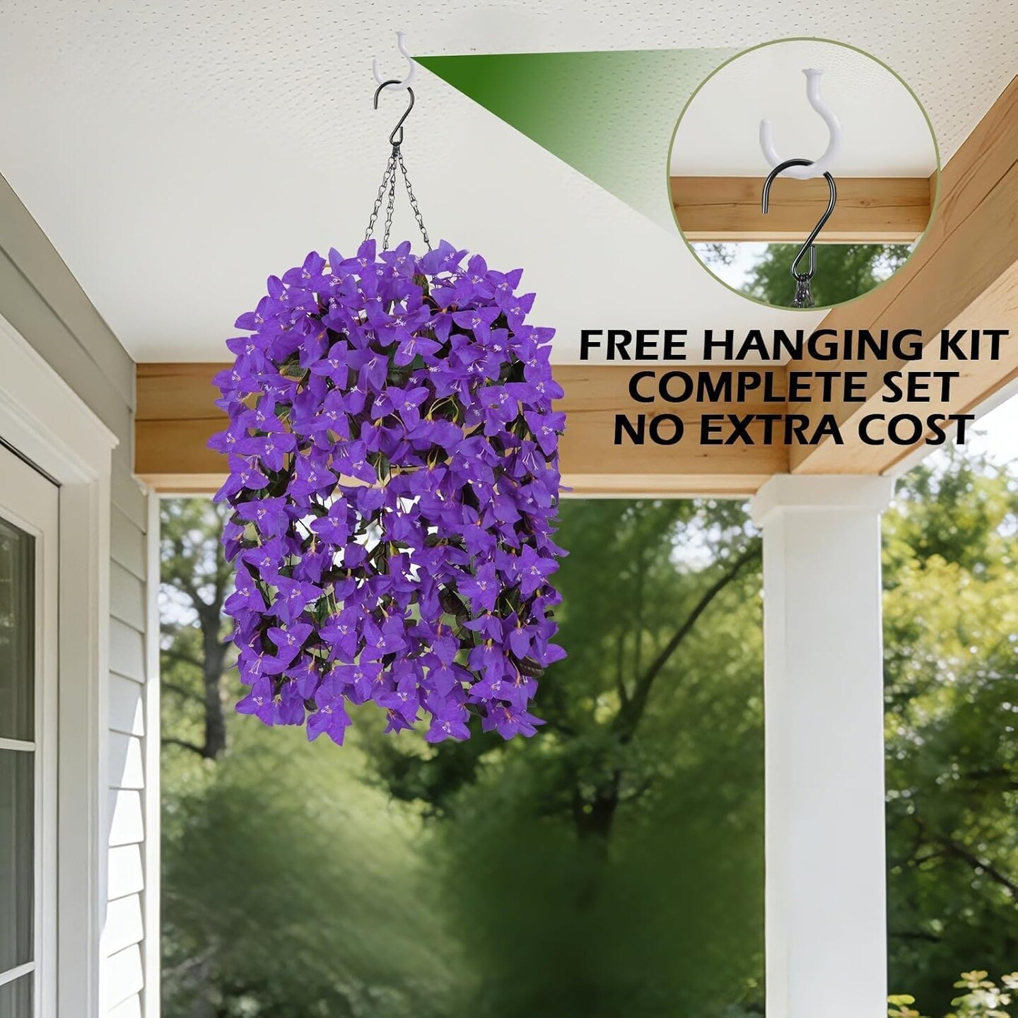 Artificial Bougainvillea Fake Hanging Flowers with Baskets for outdoors Outside Decoration 2 Set Purple Silk UV Resistant Flower Long Trailing Realistic for Front Porch Patio Balcony Spring Sunmmer