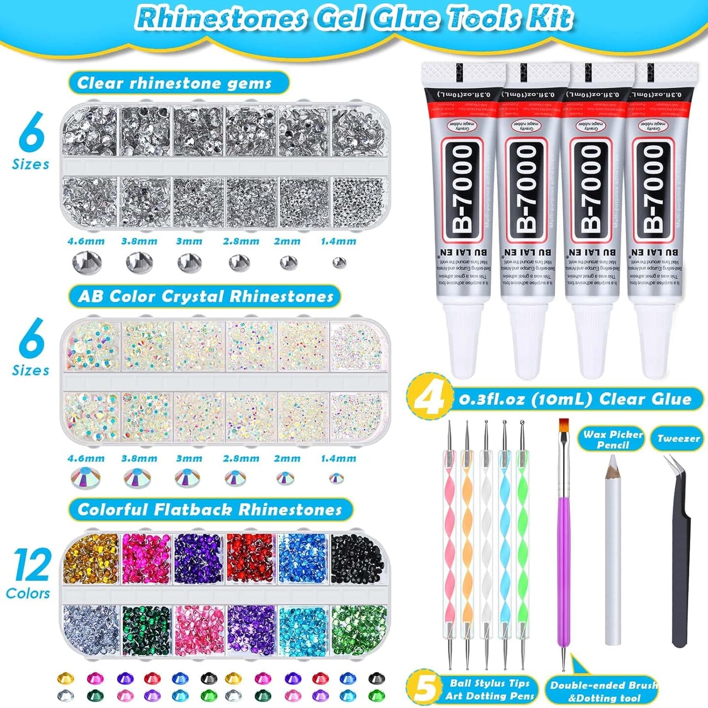Jewelry Glue with Rhinestones for Crafts - 6300Pcs Rhinestones