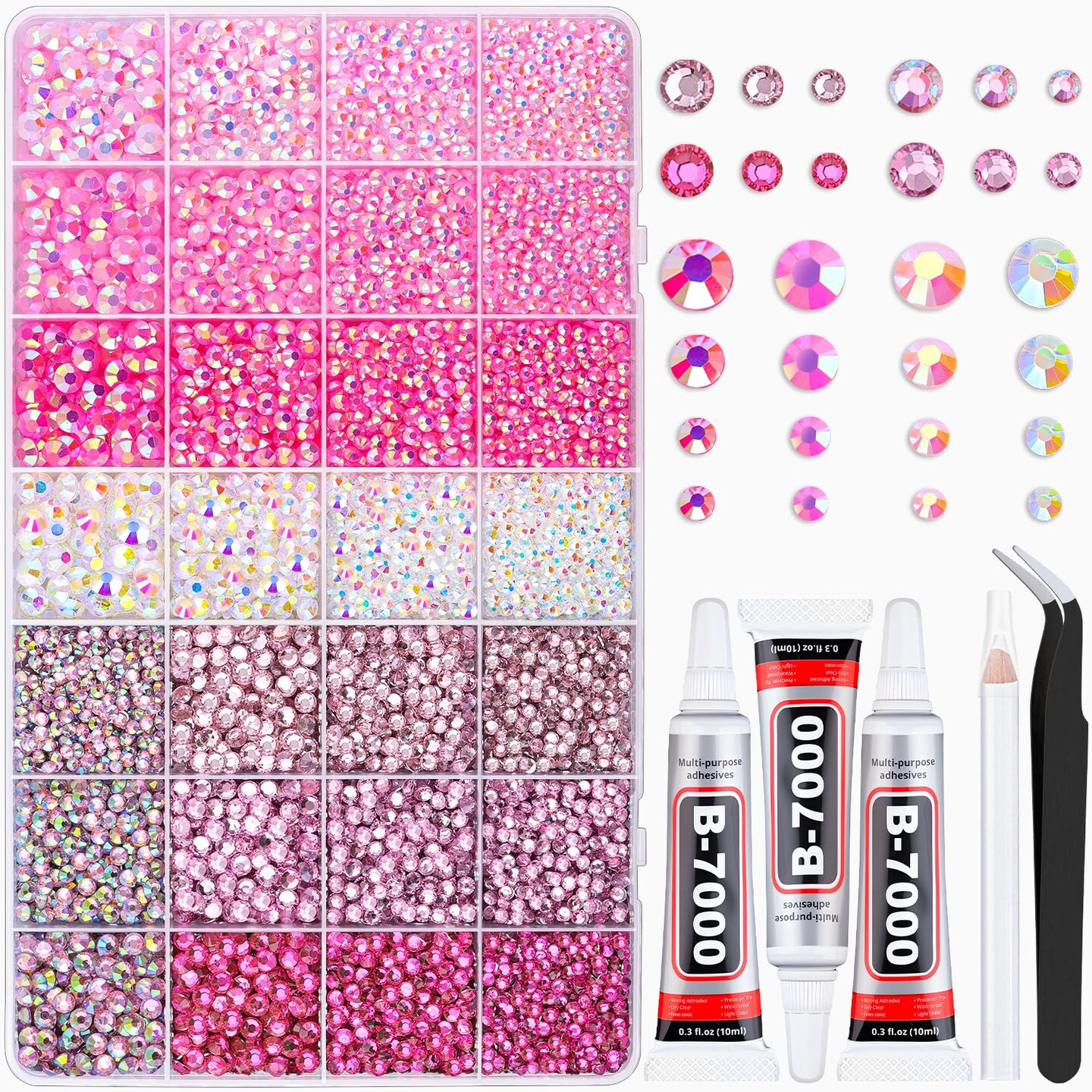 20000Pcs Pink Flatback Resin Rhinestones with 3PCS B7000 Glue