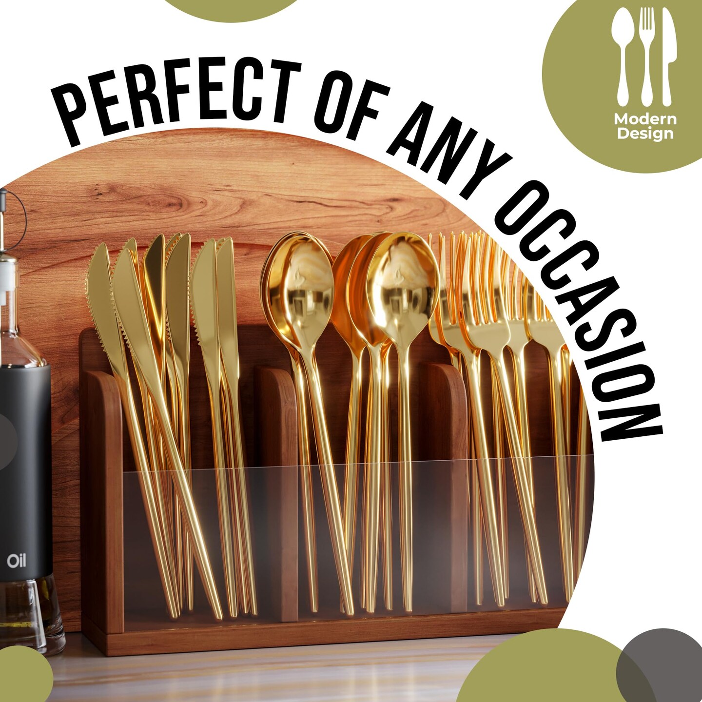 Trendables Disposable Silverware Set - Wedding Plastic Cutlery Dinnerware - Includes modern Forks, Plastic Spoons, disposable Knives - reflective Plastic Utensils Party Set