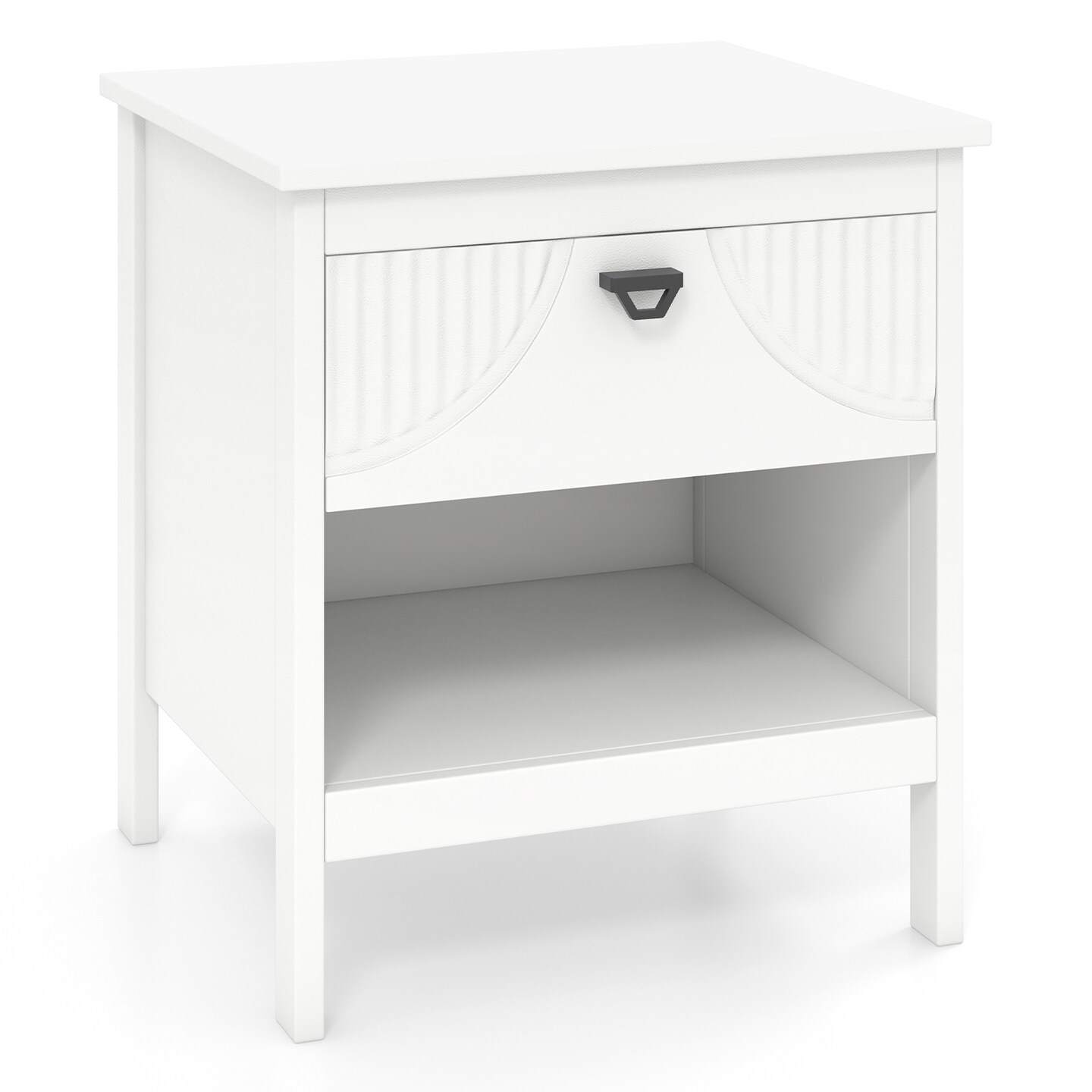 White Engineered Wood Side Table with Drawer, Shelf and Anti-Tip Safety