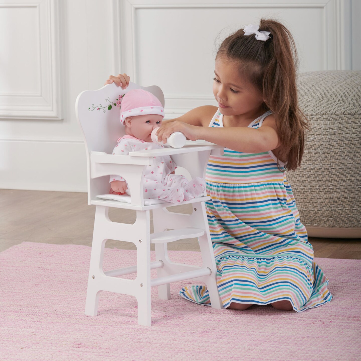 Badger Basket Doll High Chair with Padded Seat - White Rose