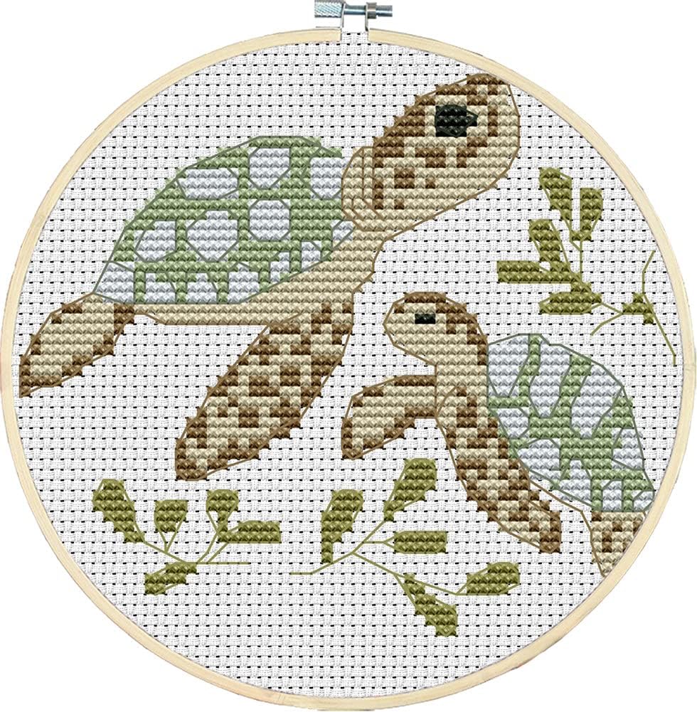 Little Turtle “Looking for Mom” Stamped Cross Stitch Kit – 11CT Pre-Printed Canvas, Beginner-Friendly DIY Embroidery, 7.9×7.9 Inch