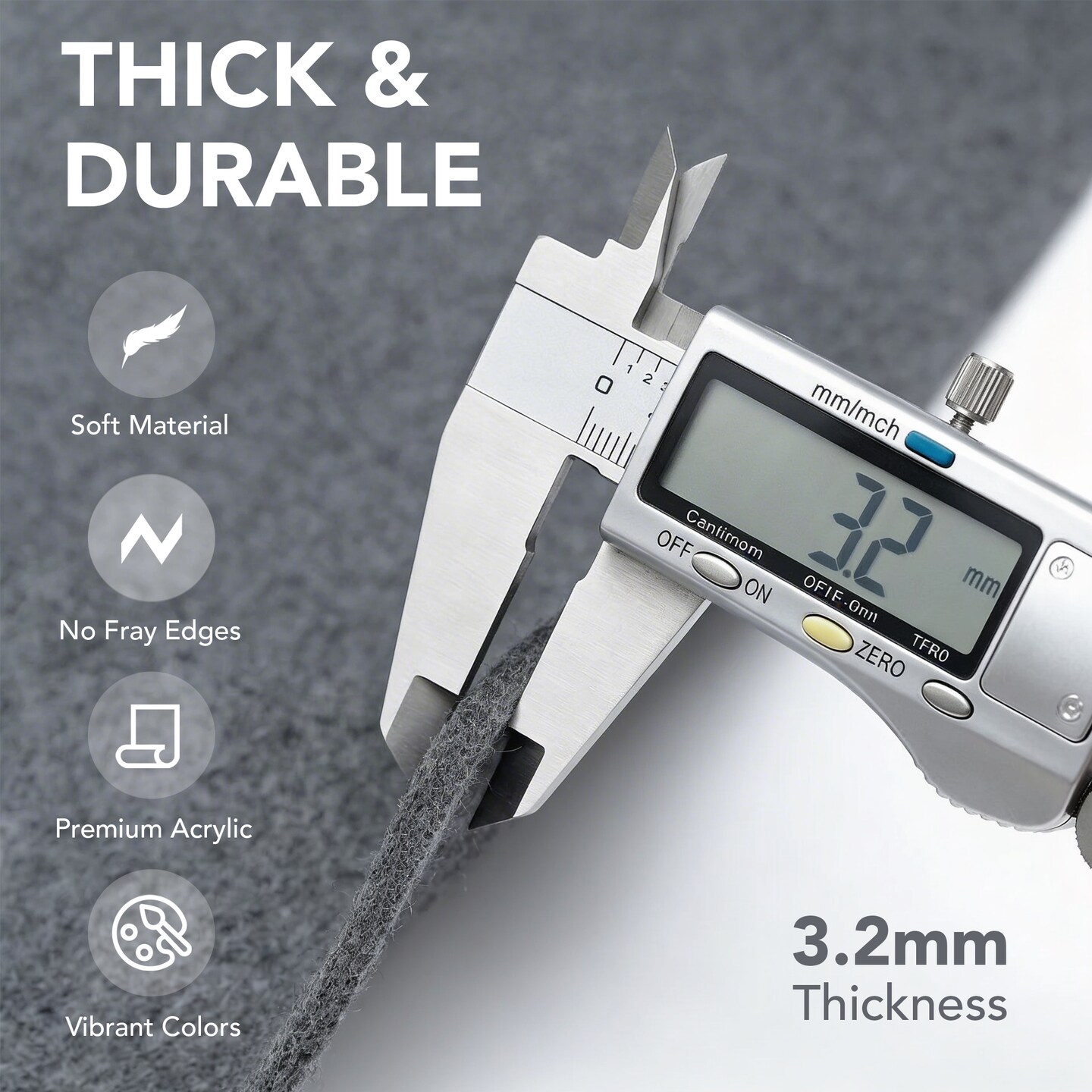 FabricLA 3.2mm Thick Felt Fabric – 60” Wide Heavyweight Acrylic Felt (340 GSM) – Soft Craft Felt for DIY, Sewing & Padding – Half Yard (18” x 60”) or 1 Yard (36” x 60”)