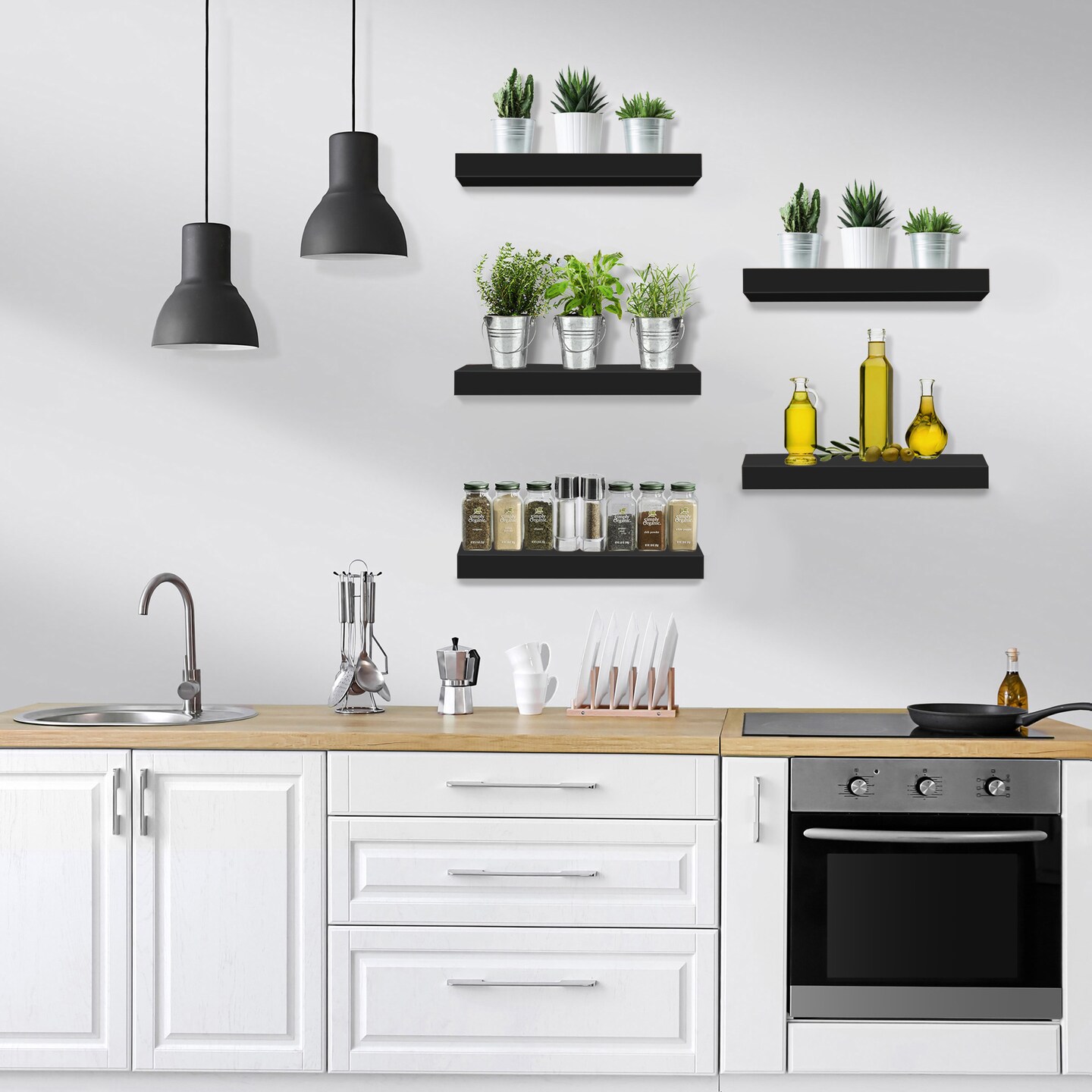 Sorbus 5 Pack 16 Inch Sorbus Long Floating Wall Shelves for Bedroom, Decor, Kitchen, Living Room - for Trophies, Frames, Bookshelf