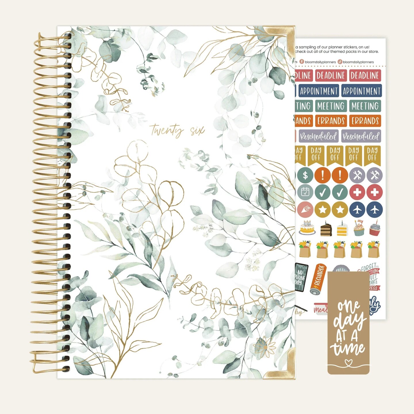 bloom daily planners 2026 Hard Cover Weekly & Monthly Planner, 5.5" x 8.25", Eucalyptus, White