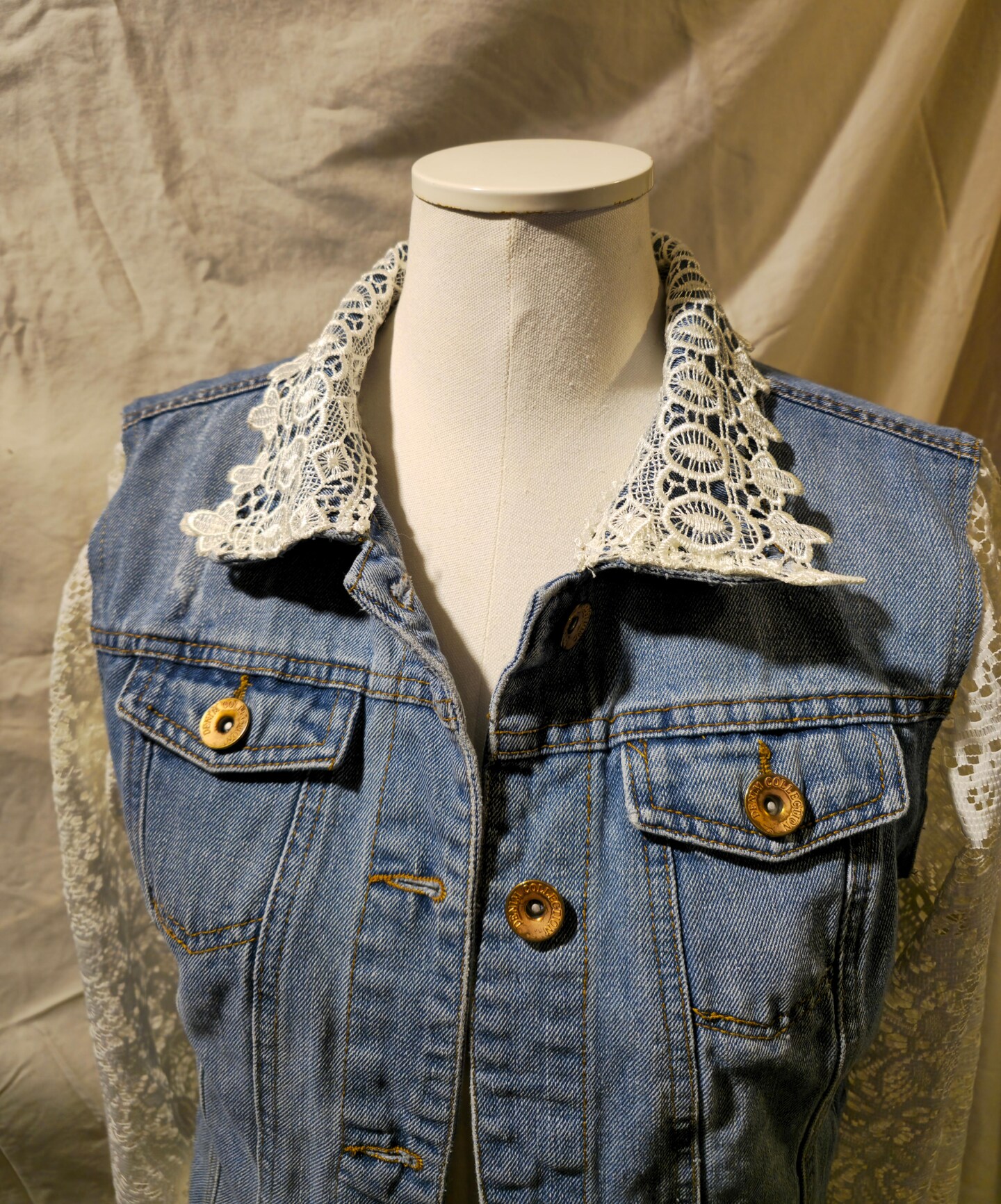 Upcycled denim jacket lace boho romantic | MakerPlace by Michaels