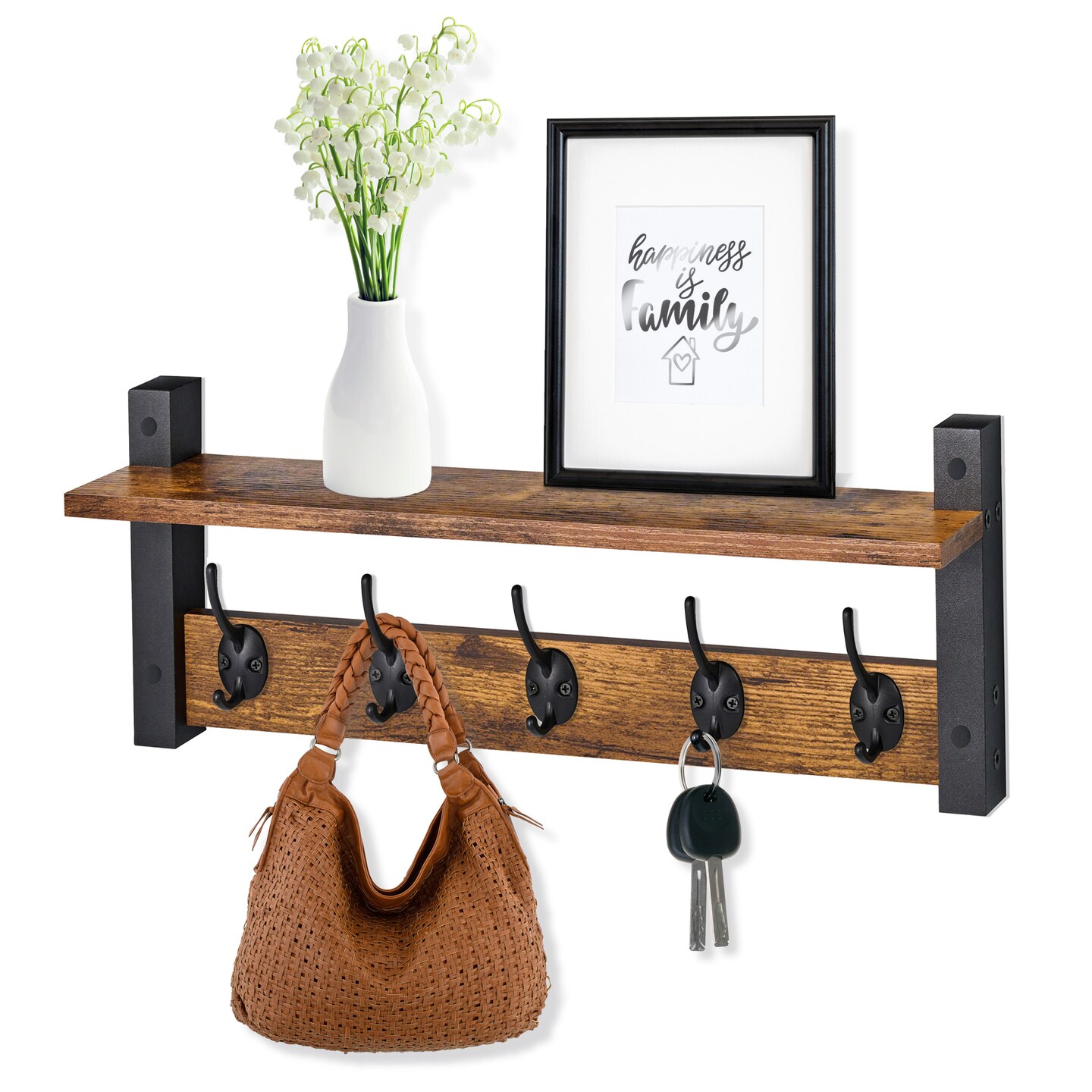 Sorbus Floating Wall Shelf with Hooks for Entryway, Bathroom, Bedroom, Kitchen, or Mudroom