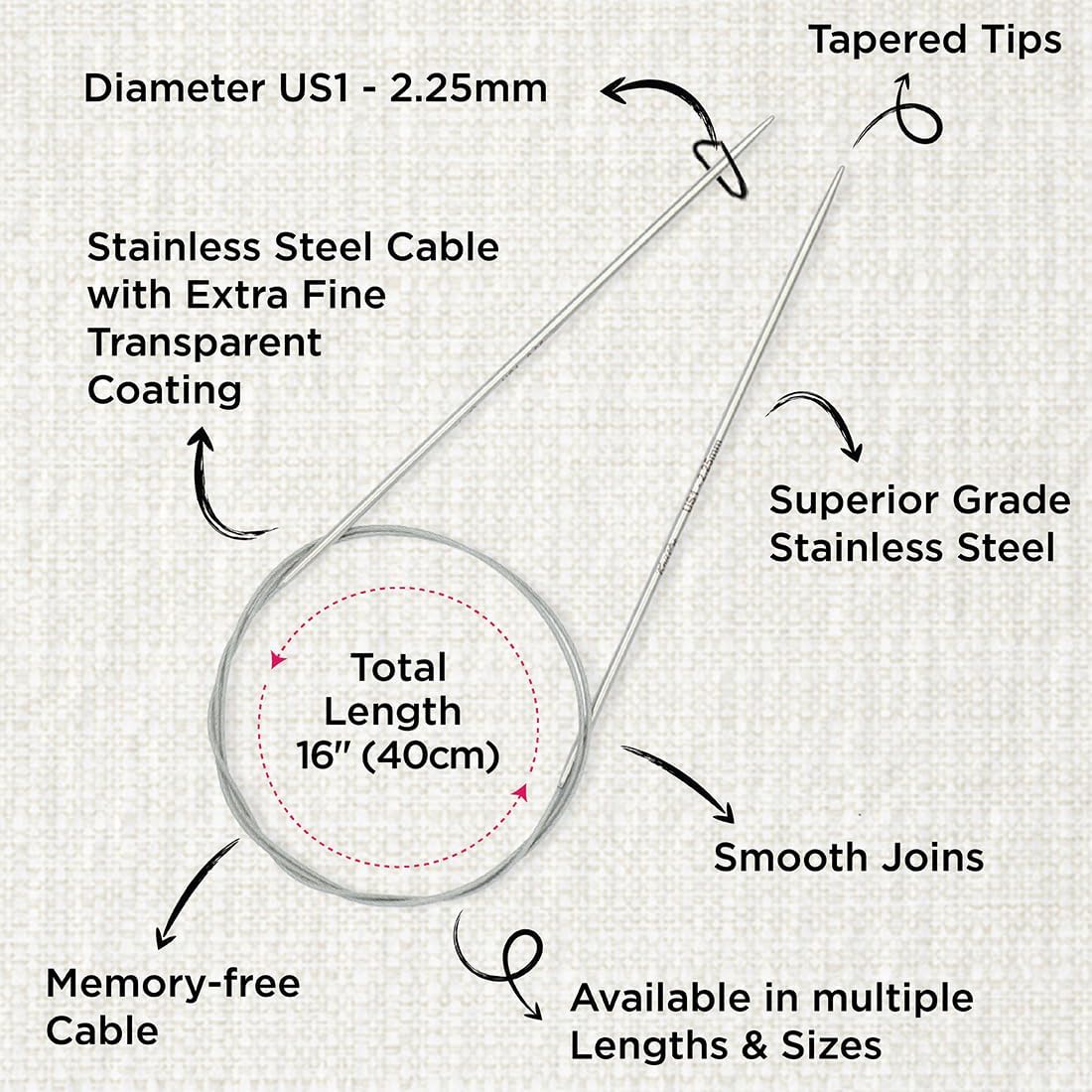 KnitPro Stelo Lace Fixed Circular Knitting Needles 16" (40cm) Size 0 - 15
