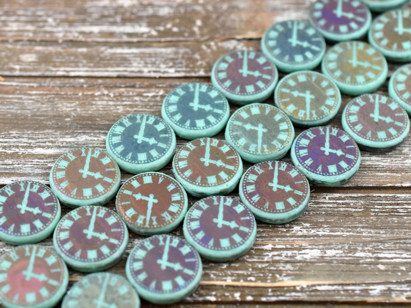 *8* 14mm Laser Etched Opaque Turquoise Sliperit Clock Coin Beads