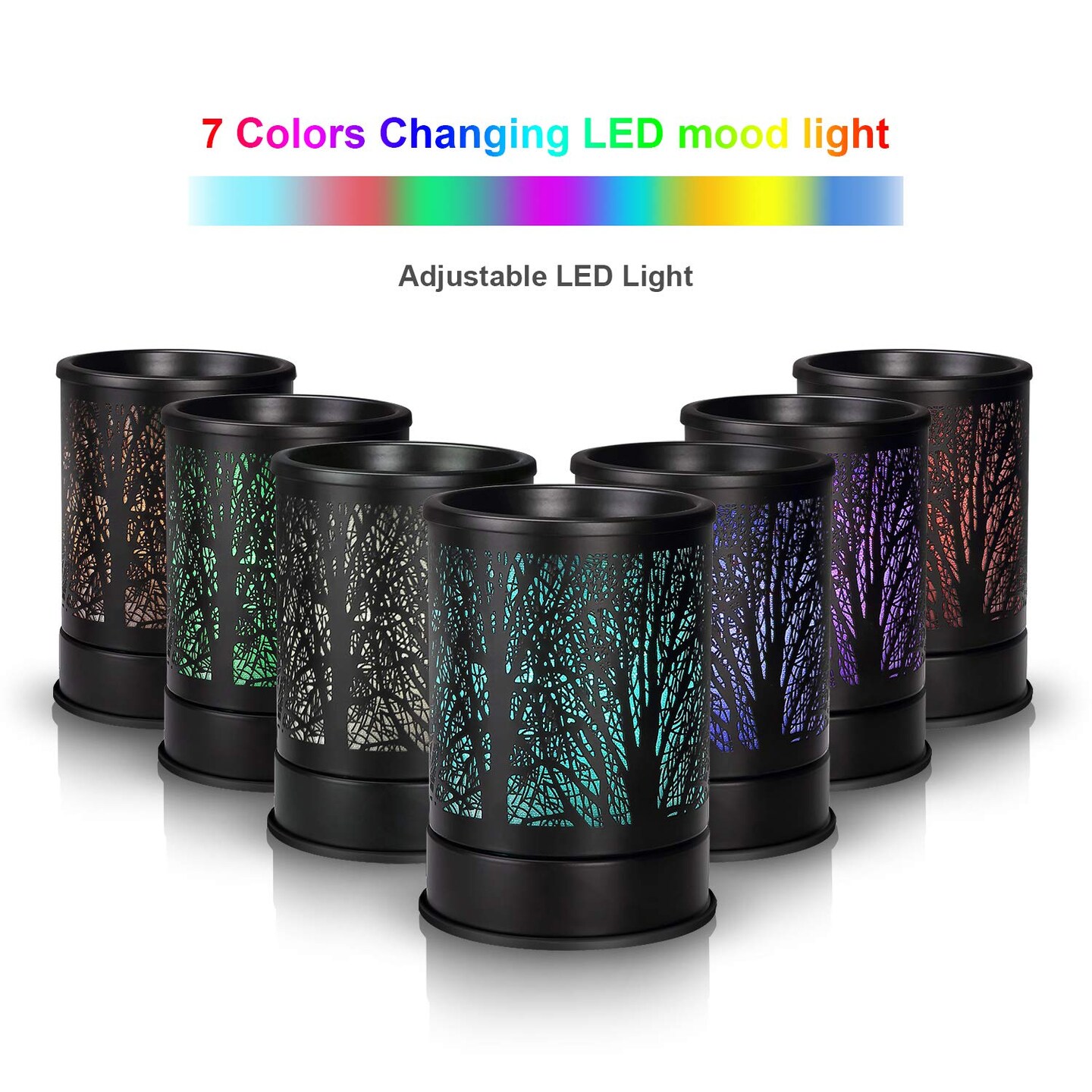 Fragrance Wax Melts Warmer with 7 Colors LED Changing Light Classic Black Forest Design Scent Oil Candle Warmer