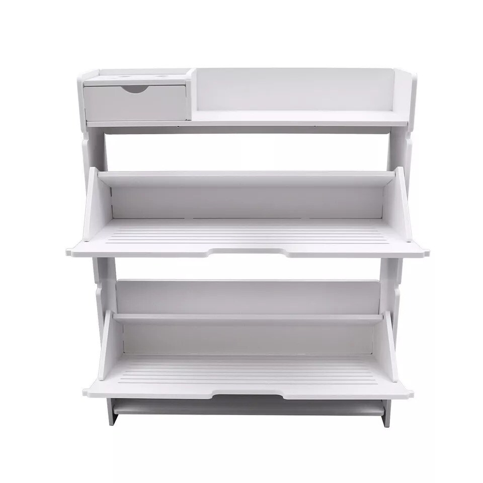 2-Tiers Flip Drawer Shoe Storage Cabinet Organizer PVC Narrow Shoe Rack Stand