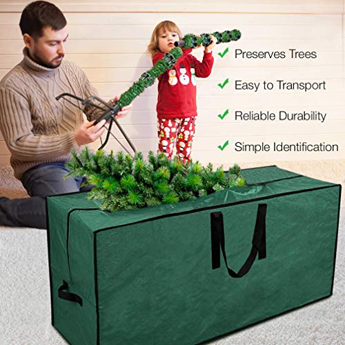Christmas Tree Storage Bag | Fits Up to 9 Ft. Tall Disassembled Tree I 65&#x22;x15&#x22;x30&#x22; Holiday Tree Storage Case | Protective Zippered Artificial Xmas Tree Bag (9ft, Green)