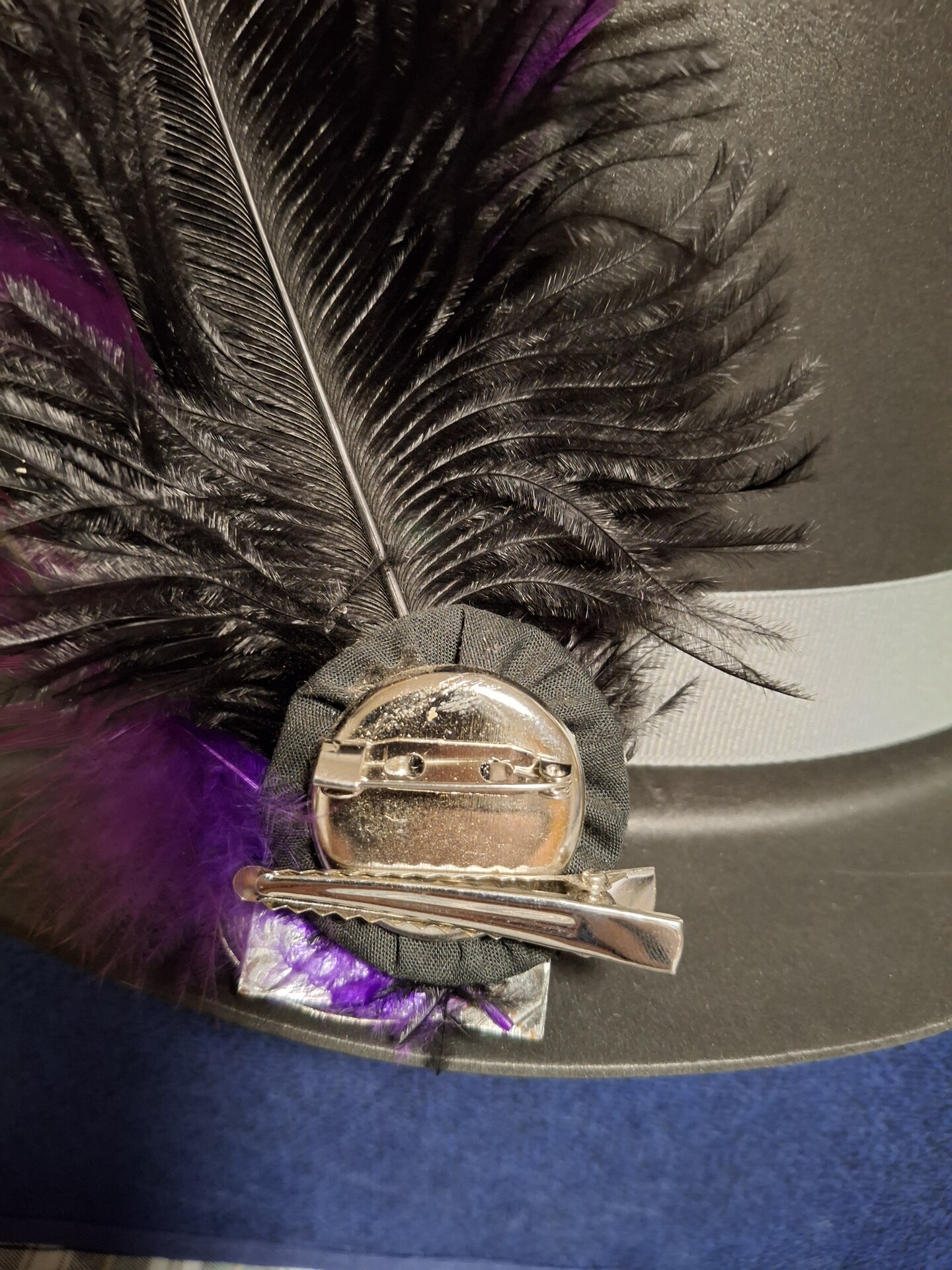 Copy-Black Ostrich Feather Hat Pin Hair Clip with Purple 