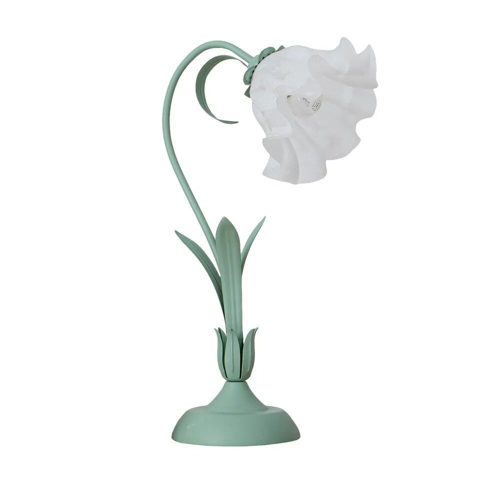 Table Lamp Flower Shape Lily Shaped Lamp Glass Bedside Desk Light Fixture Green