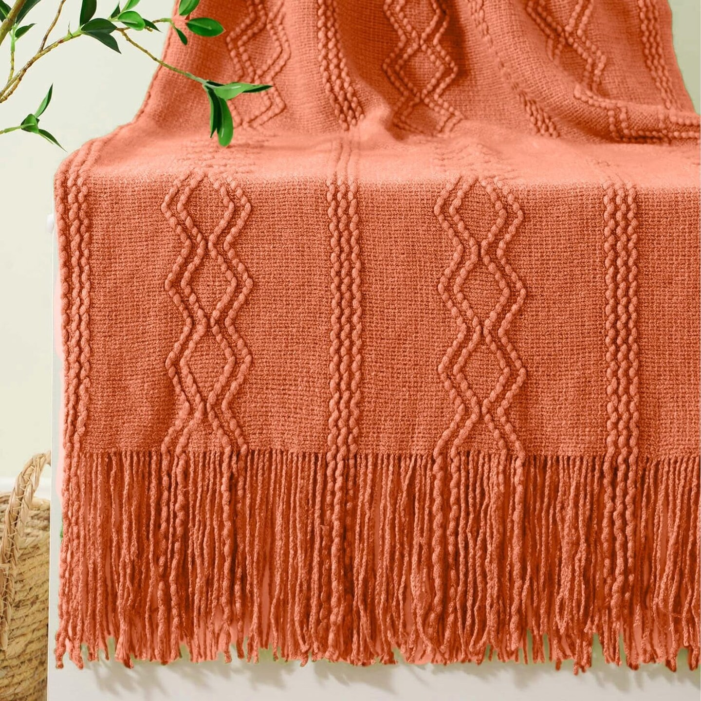 Fall Decor Orange Throw Blanket, Tassel Bed Coral Throws Decorative Fall Blankets and Throws for Couch Sofa, 50&#x22;X60&#x22;