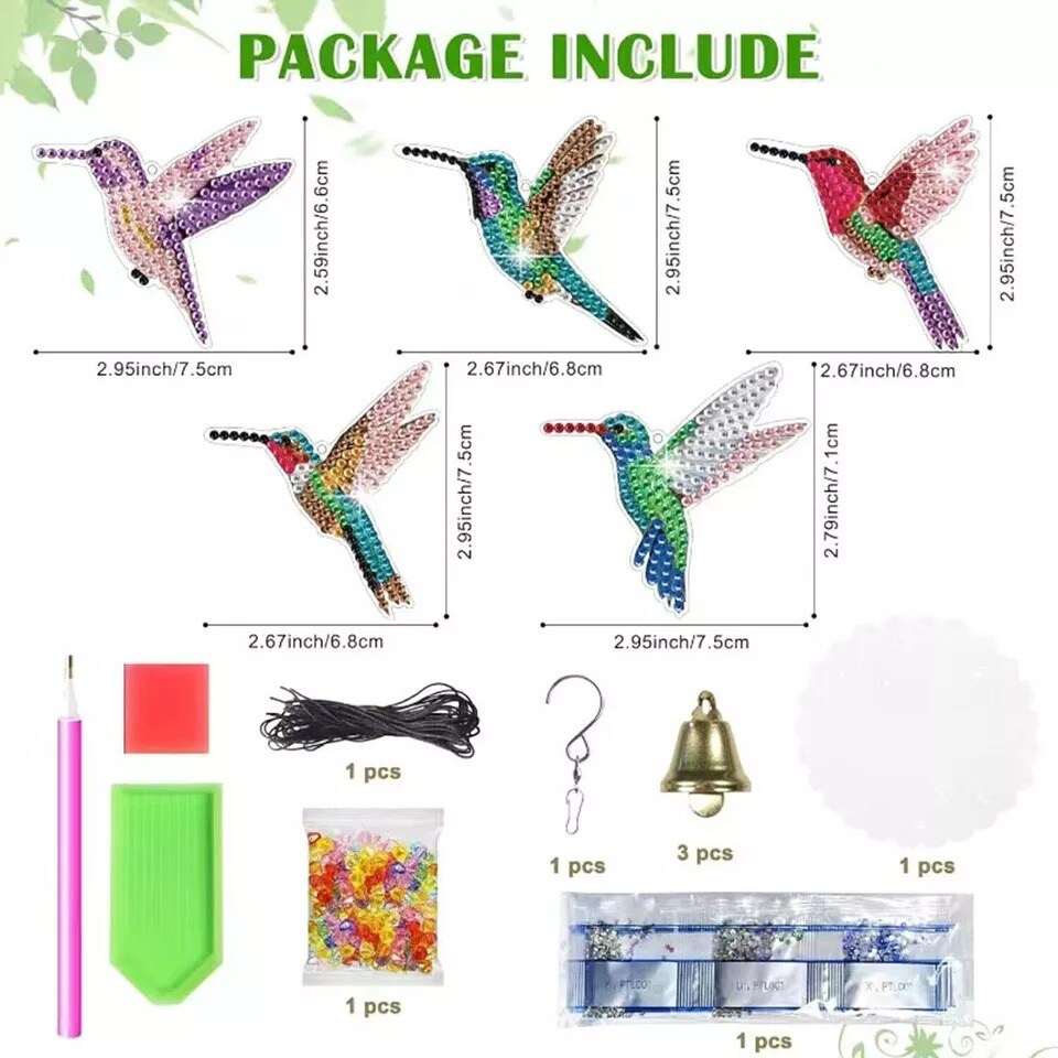 Diamond Painting Hummingbird Diamond Art Wind Chimes Crafts Kit for Garden Decor