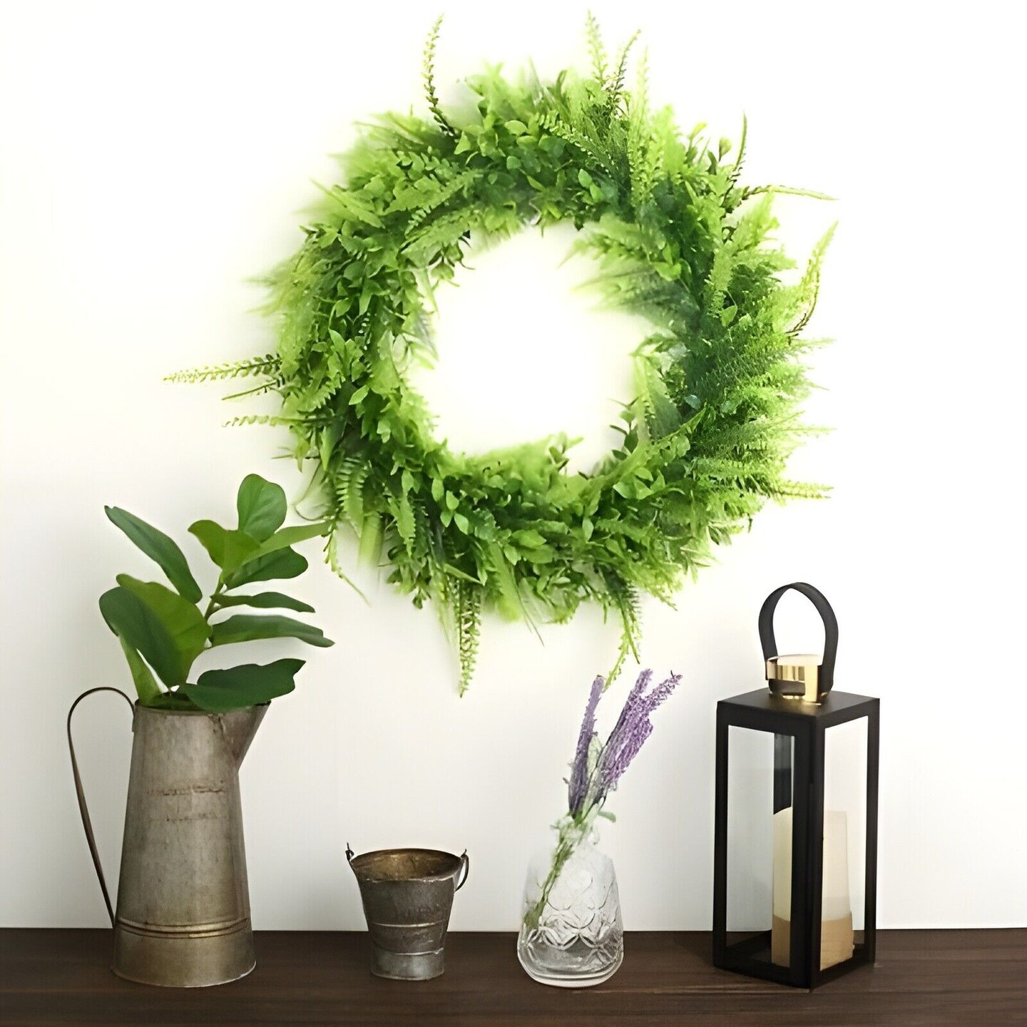 2 Green 22 in Wreaths Artificial Boxwood and Fern Leaves CANDLE RINGS Reception