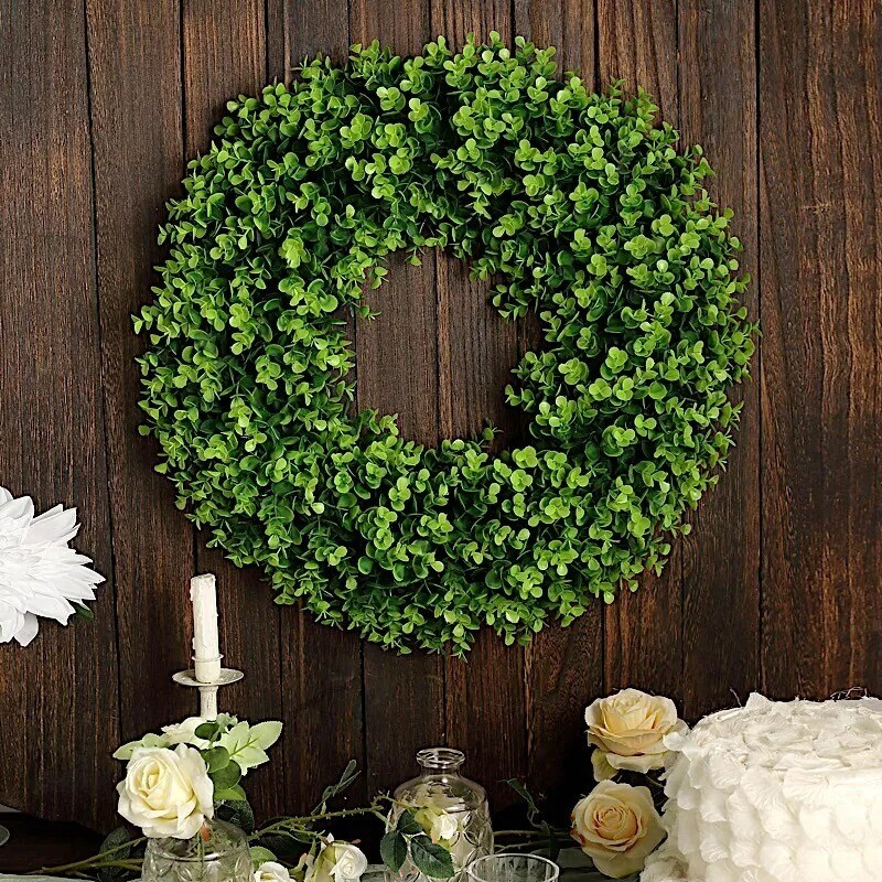 2 Green 21 in Wreaths Artificial Eucalyptus Leaves Candle Rings Party Reception